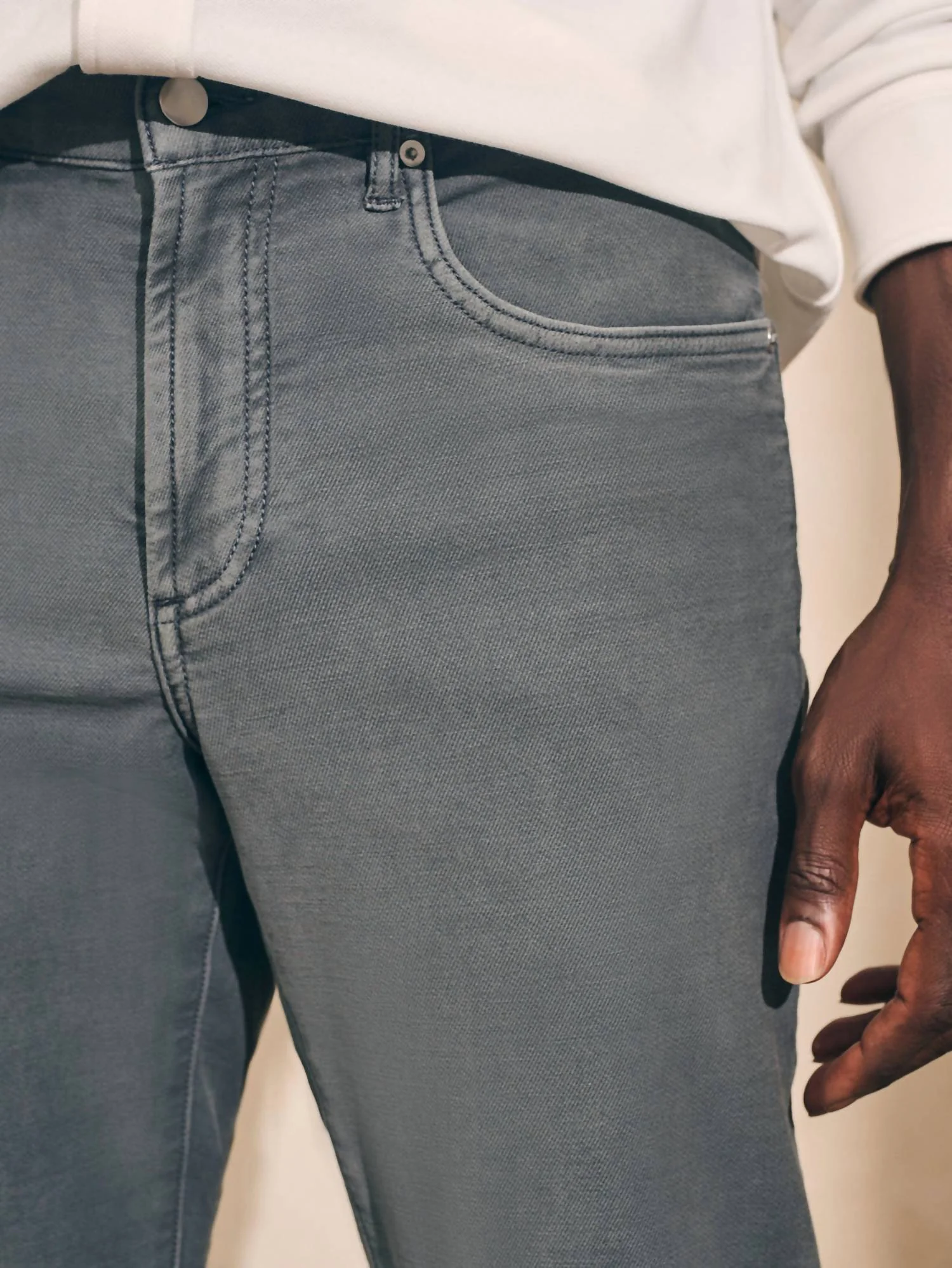 Stretch Terry 5-Pocket Pants In Slate - Image 4