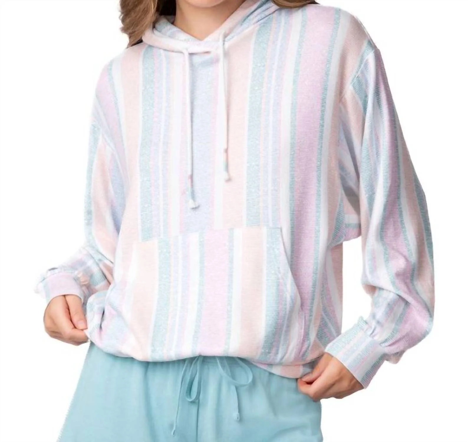 Stripe Baja Babe Hoodie In Ivory