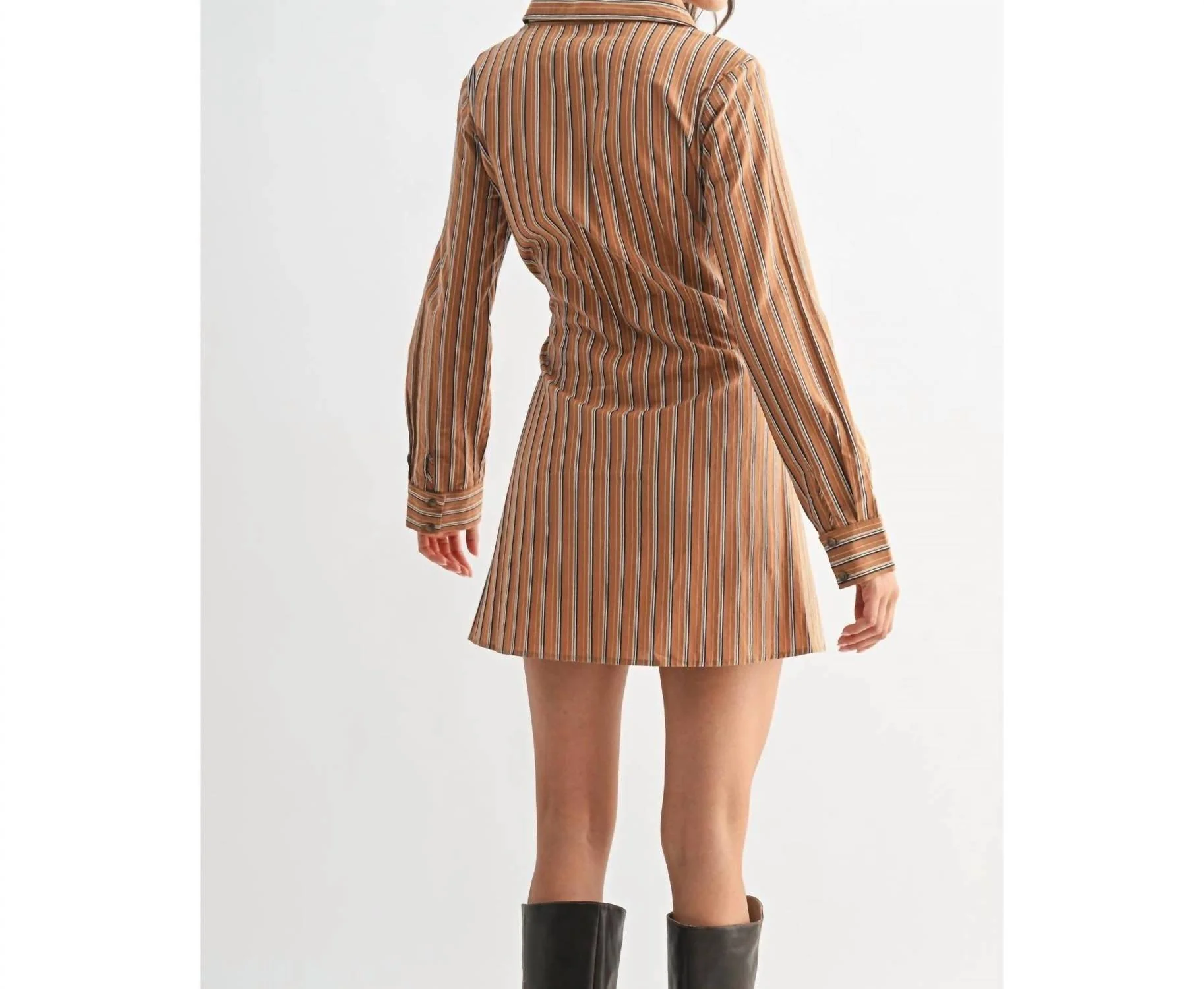 Stripe Collared Dress In Brown - Image 2