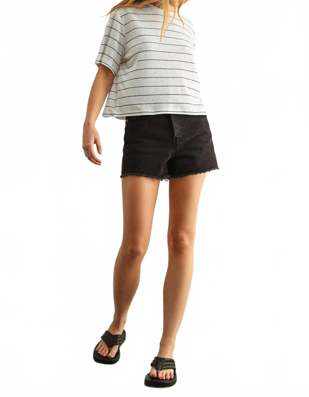 Stripe Cotton Linen Top In White/black - Image 2