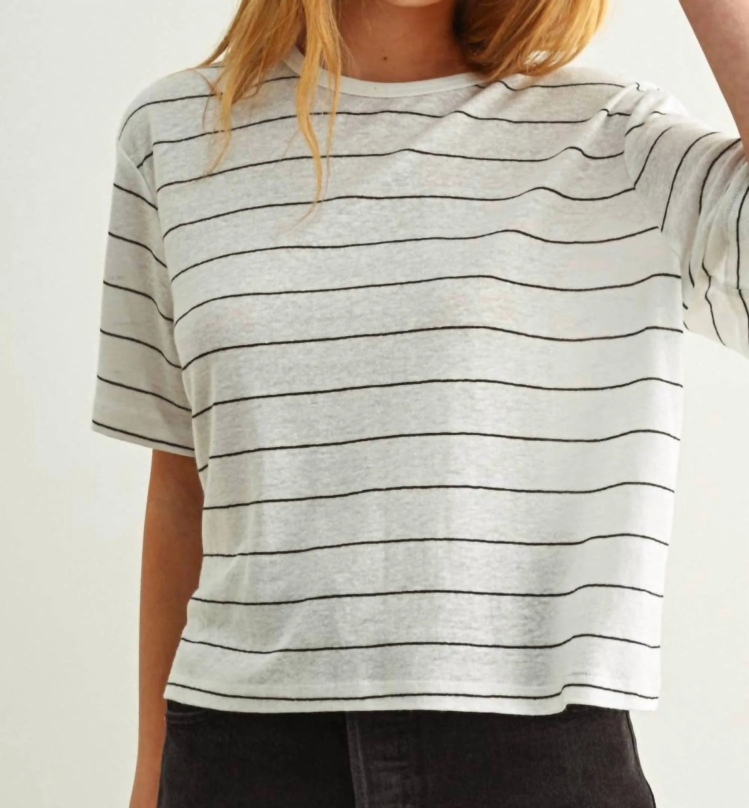 Stripe Cotton Linen Top In White/black - Image 5