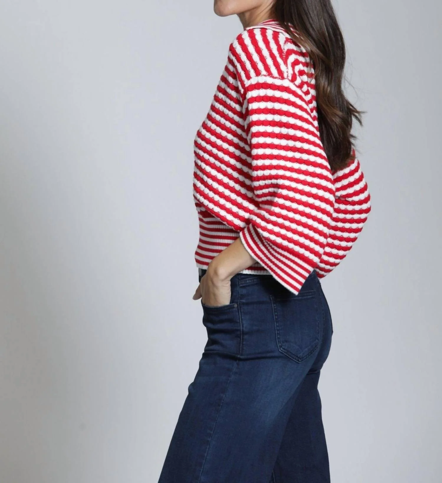 Stripe Knit Sweater In Red - Image 3
