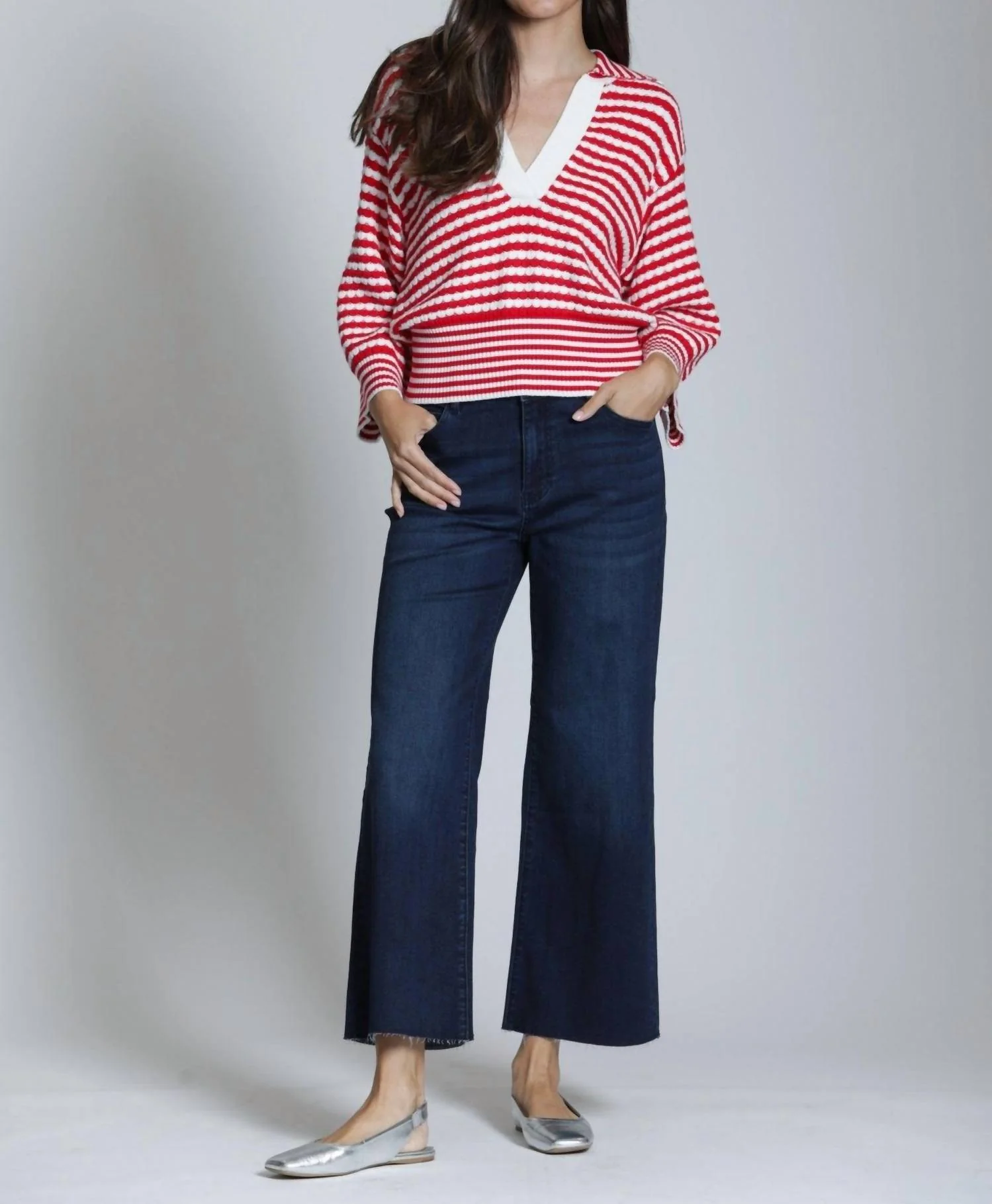 Stripe Knit Sweater In Red - Image 4