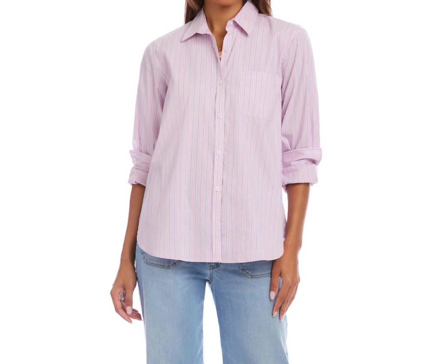 Stripe Long Sleeve Button-Up Shirt In Pink