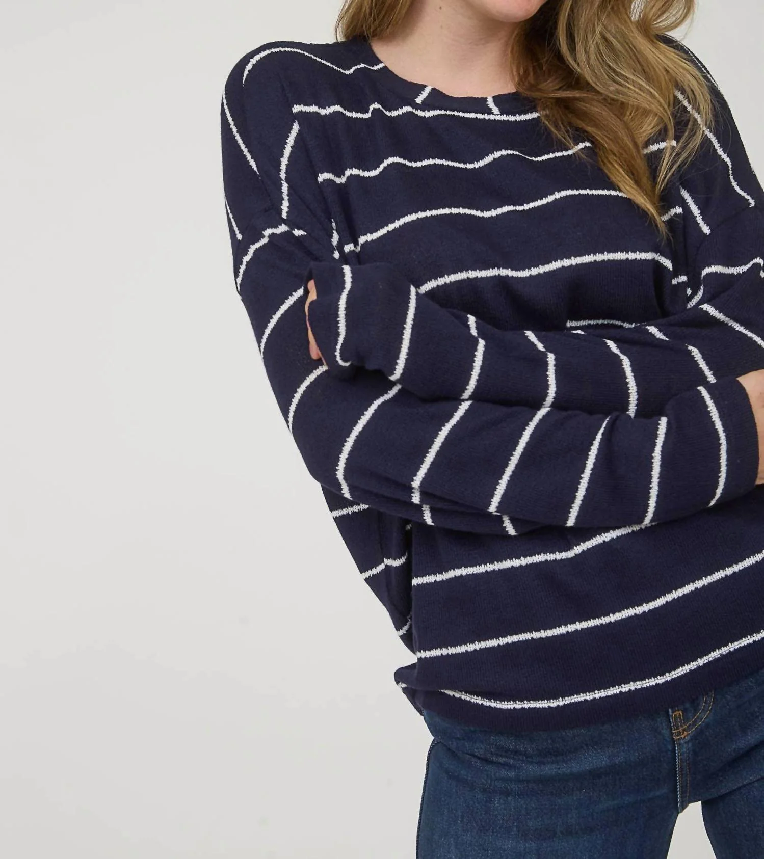 Stripe Long Sleeve Top In Navy - Image 2