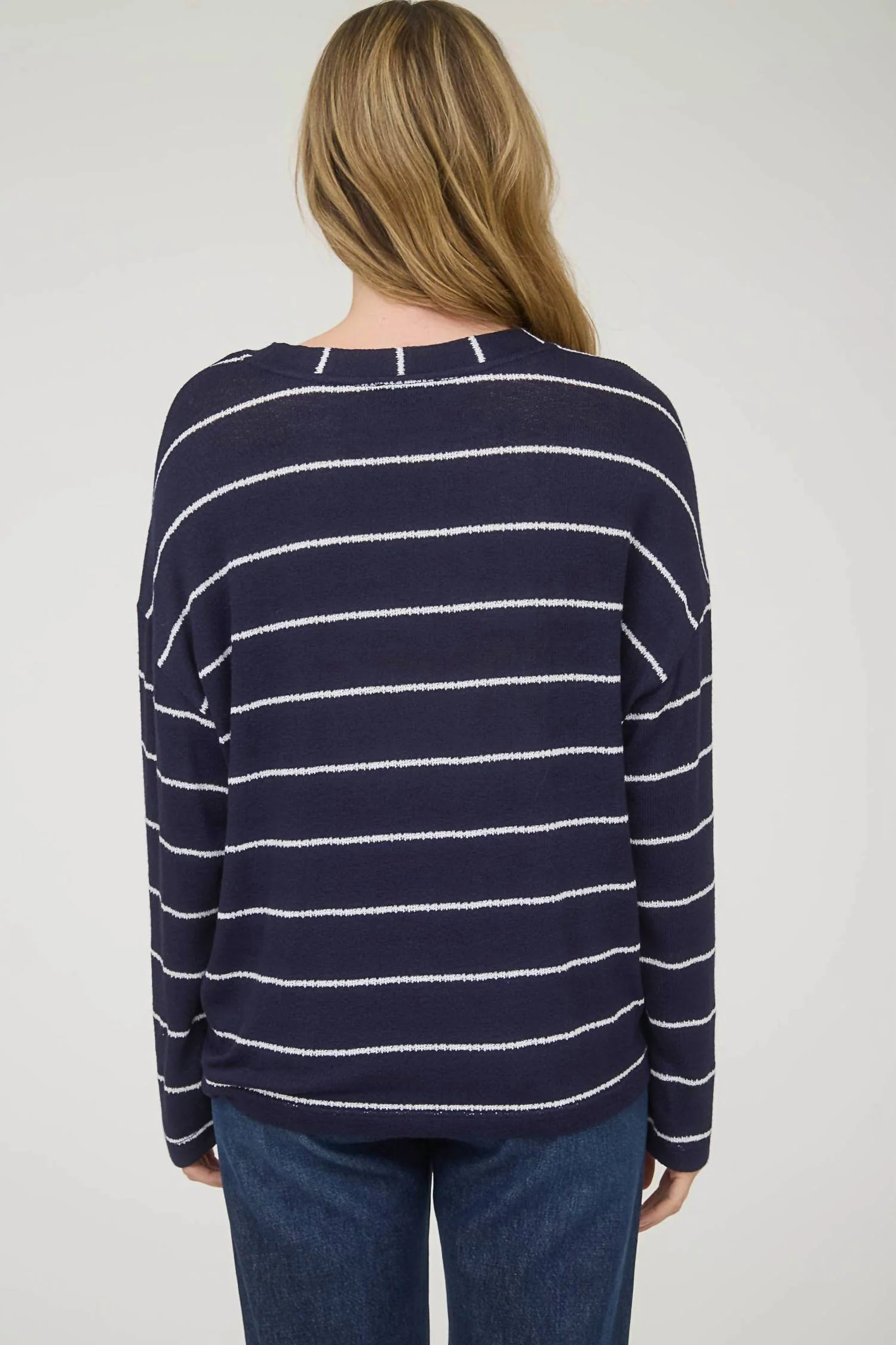 Stripe Long Sleeve Top In Navy - Image 4