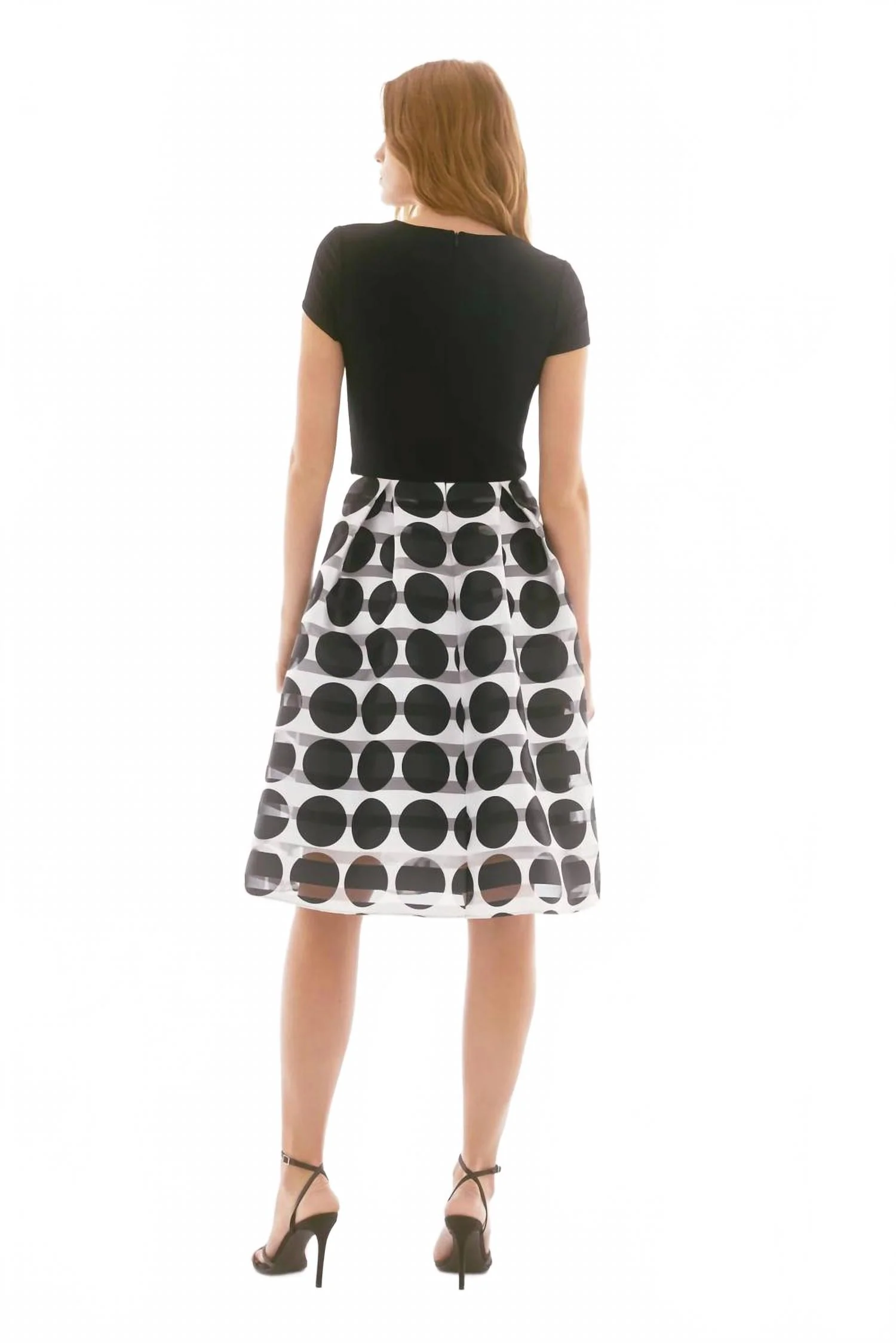 Stripe Polka Dot Fit And Flare Dress In Black/vanilla - Image 2