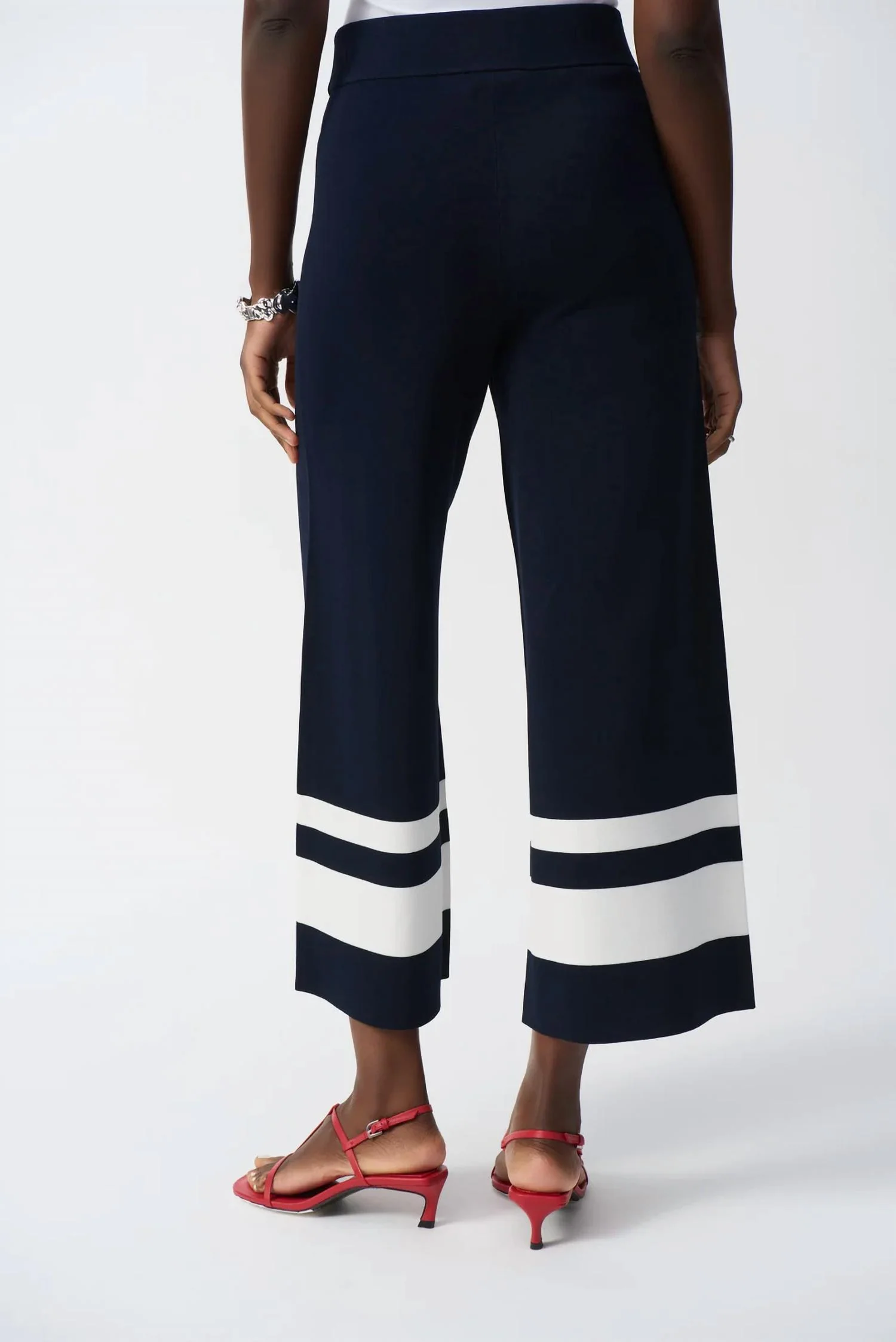 Stripe Pull On Wide Leg Culotte Pants In Midnight Blue/vanilla - Image 2