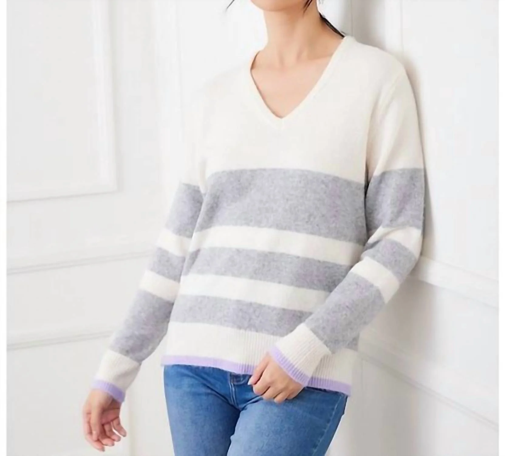 Stripe V-Neck Sweater - Image 4