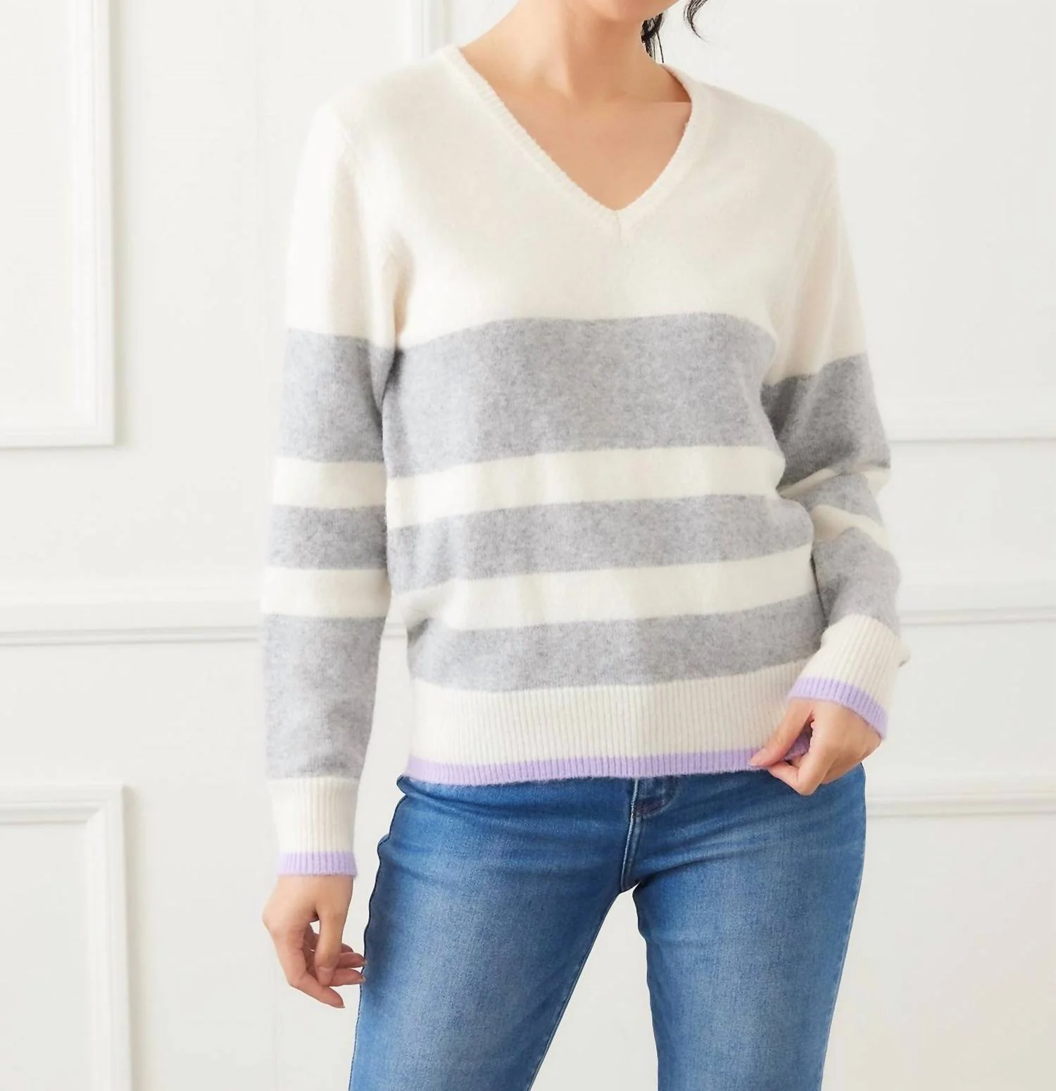 Stripe V-Neck Sweater - Image 5