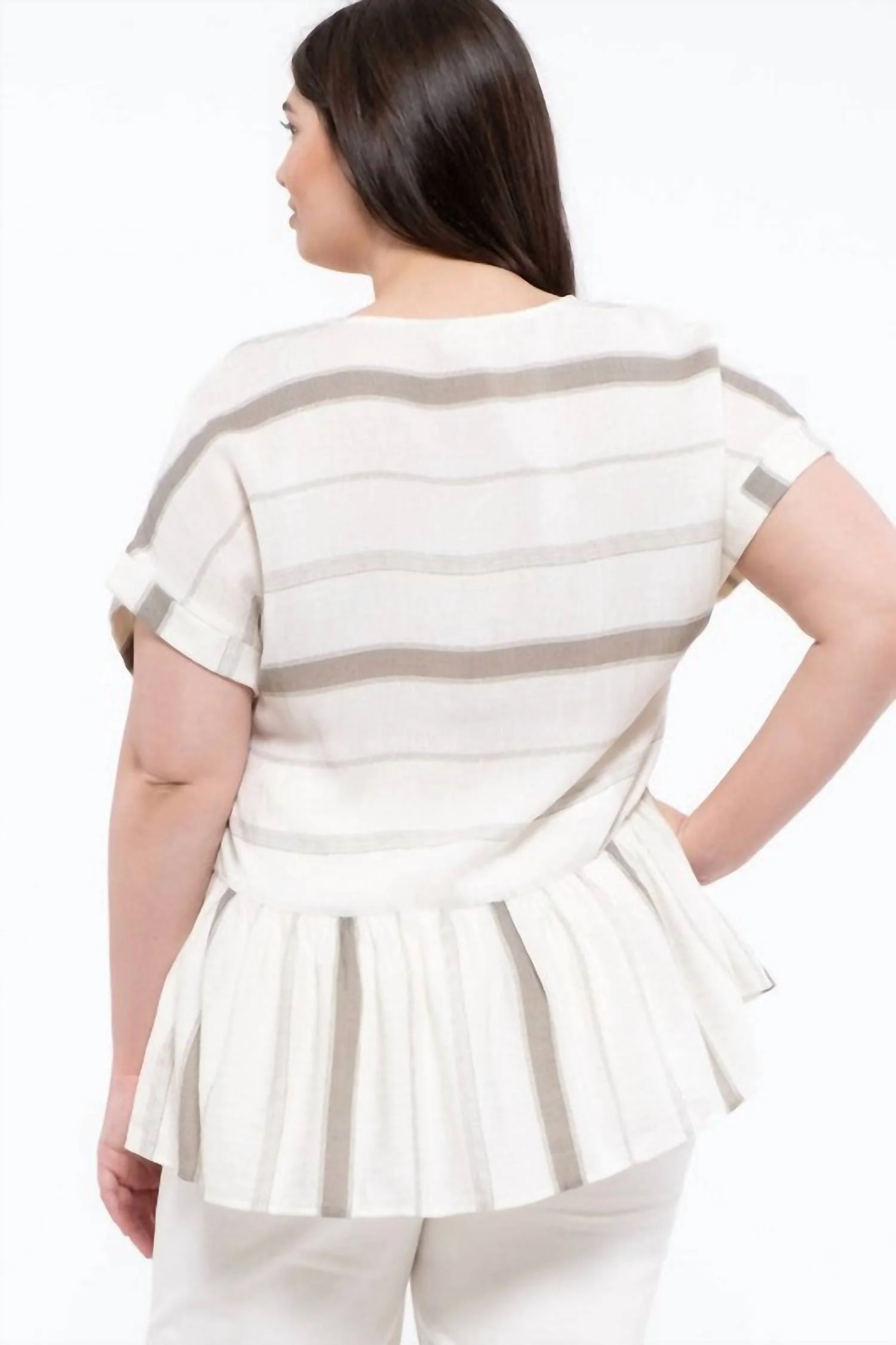 Striped Button Down Top In Olive - Image 2