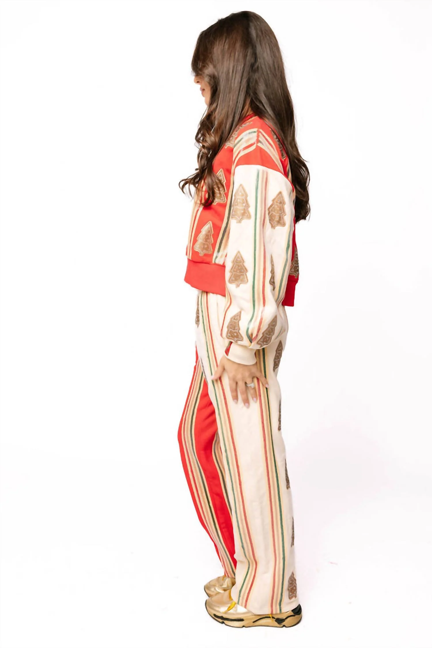 Striped Christmas Cookie Sweatpants In Red And Ivory - Image 2