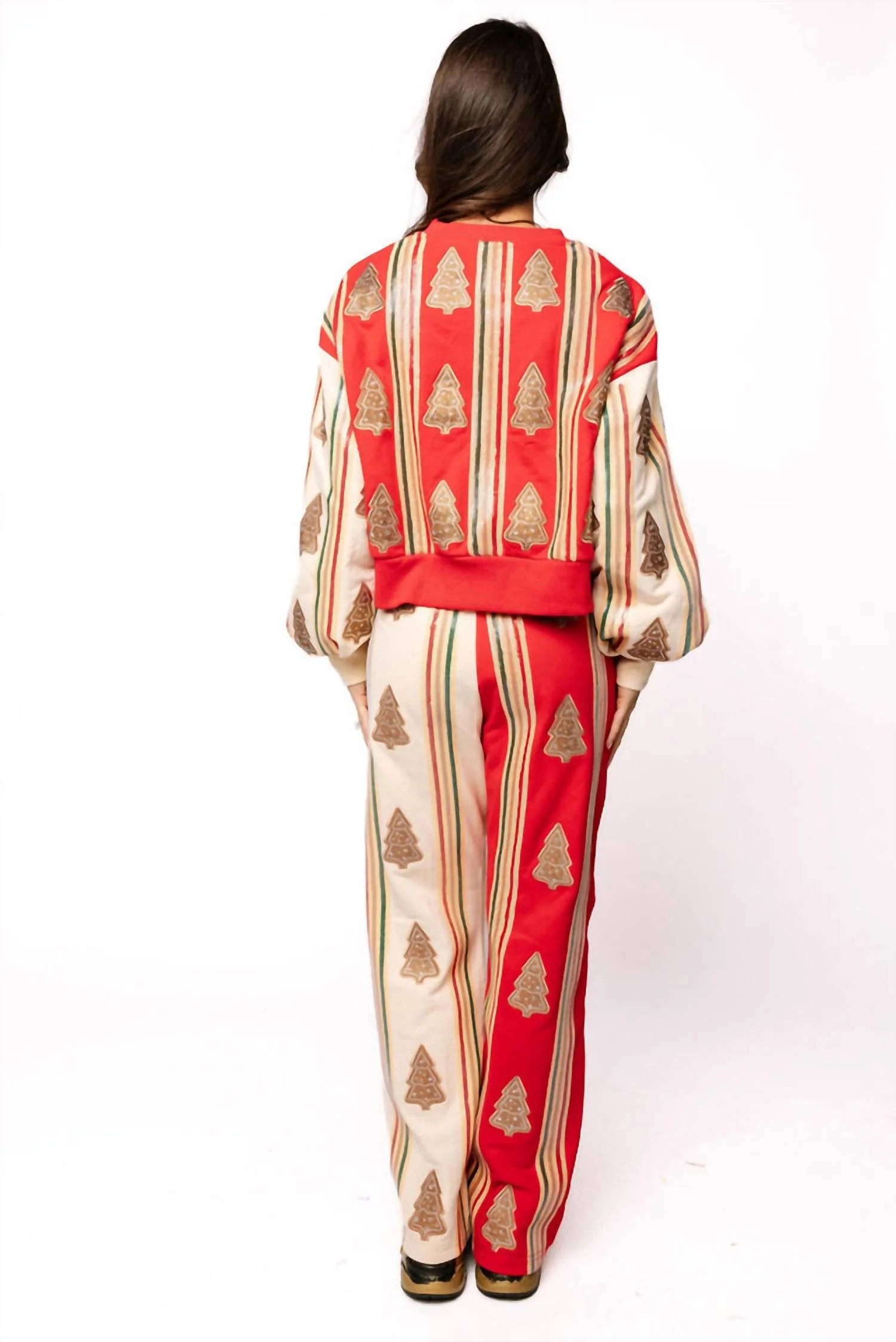 Striped Christmas Cookie Sweatpants In Red And Ivory - Image 3