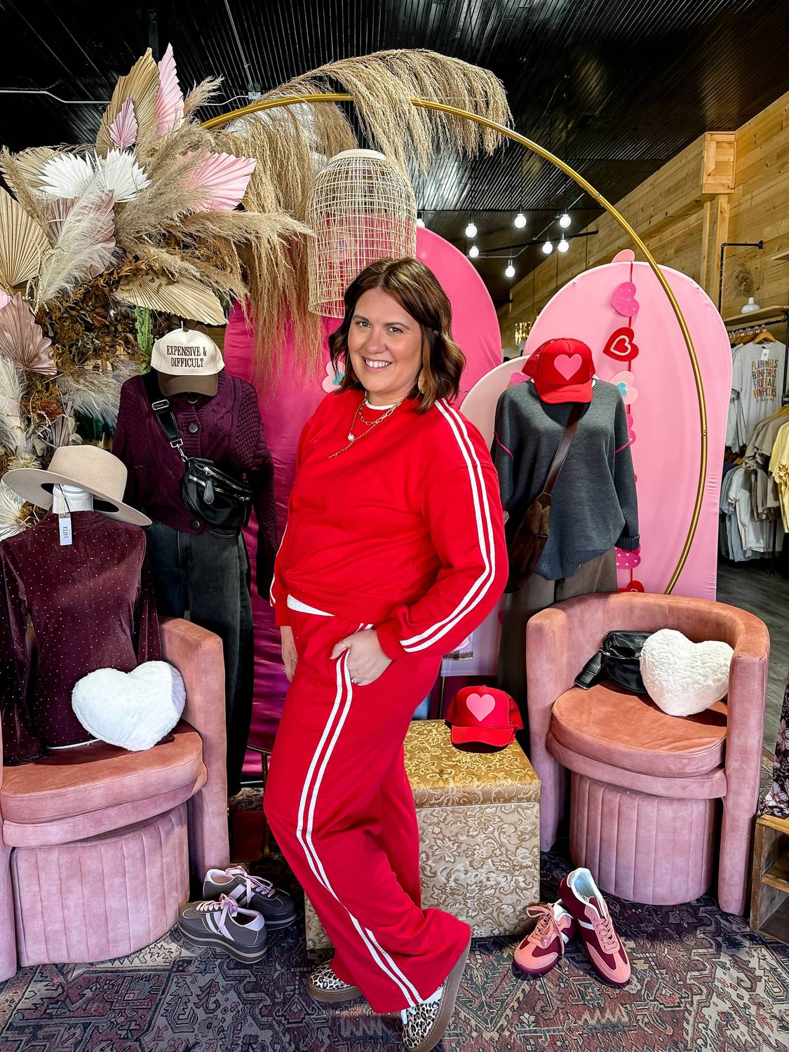 Striped Crewneck And Sweatpant Set In Red - Image 3