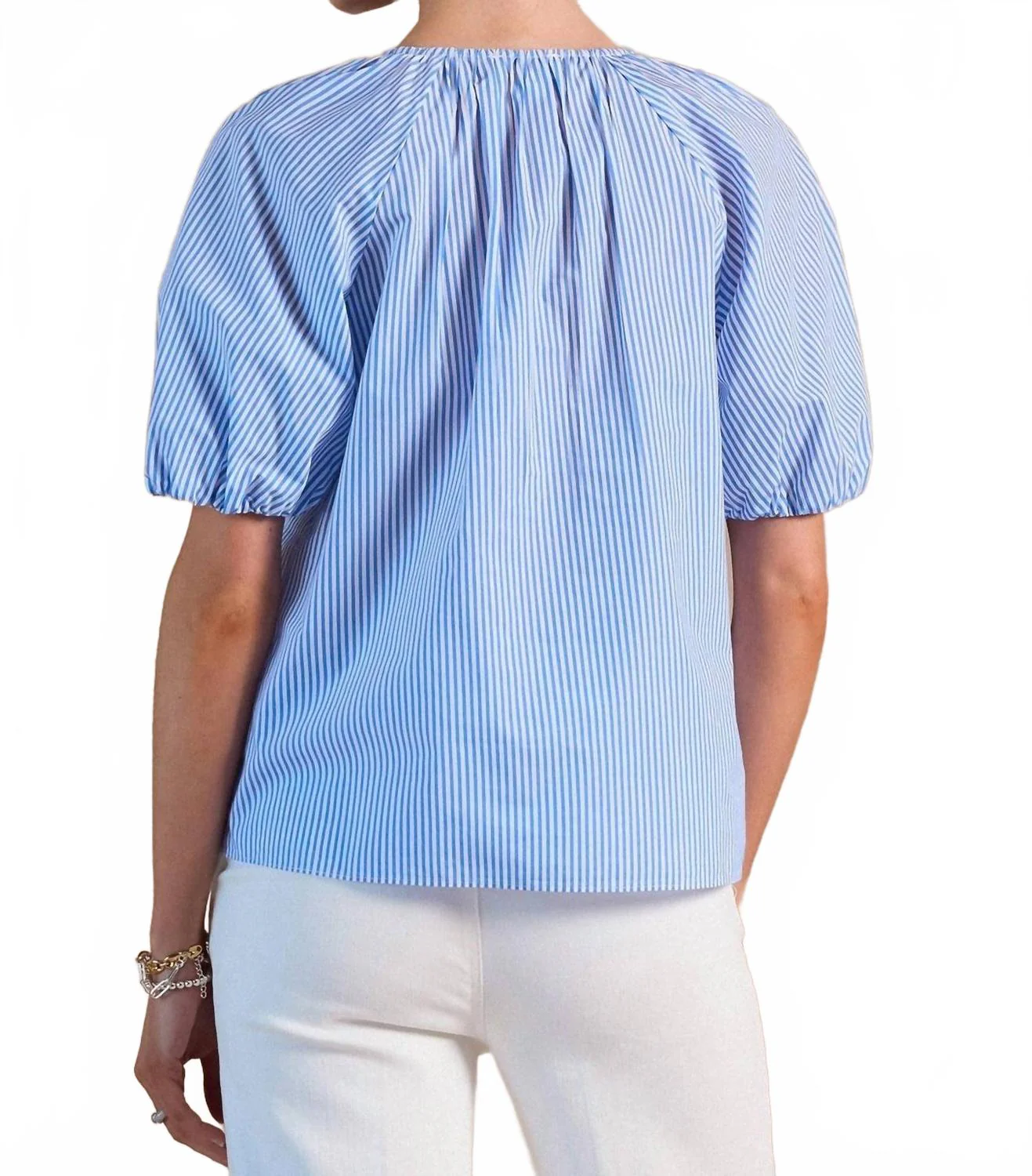Striped Embroidered Top In Blue - Image 2