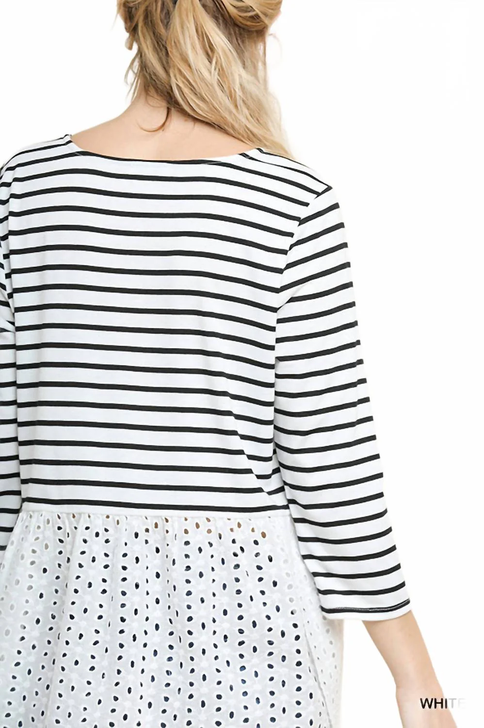 Striped & Eyelet Babydoll Top In White - Image 4