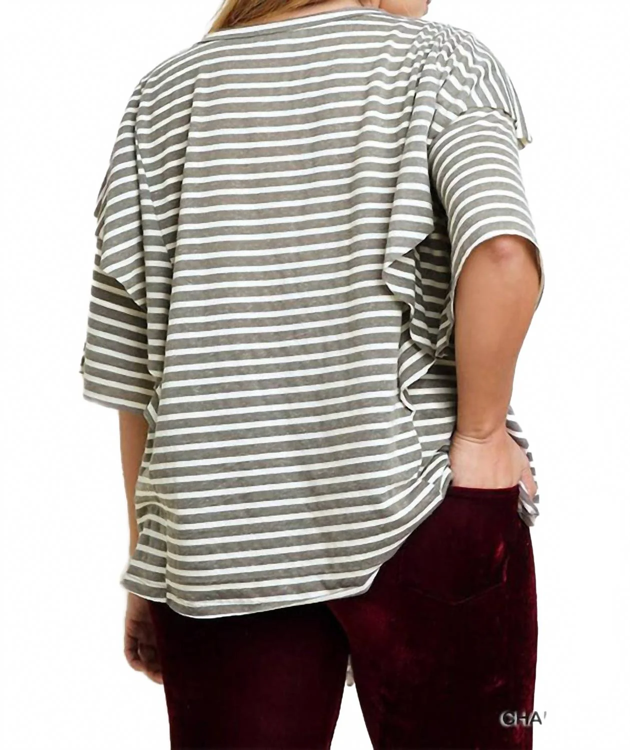Striped Layered Top - Plus In Charcoal - Image 2