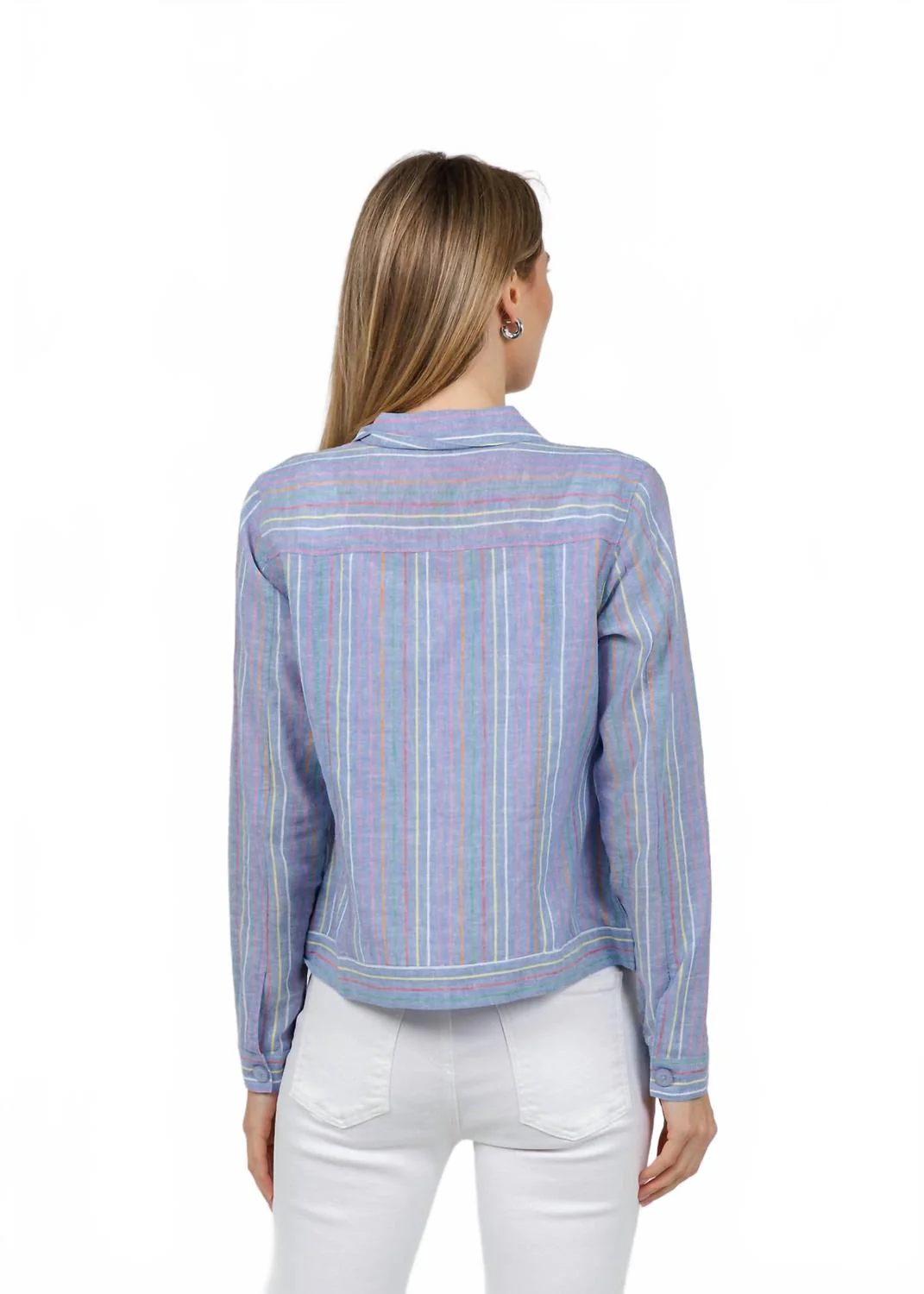 Striped Linen Jacket In Water - Image 3