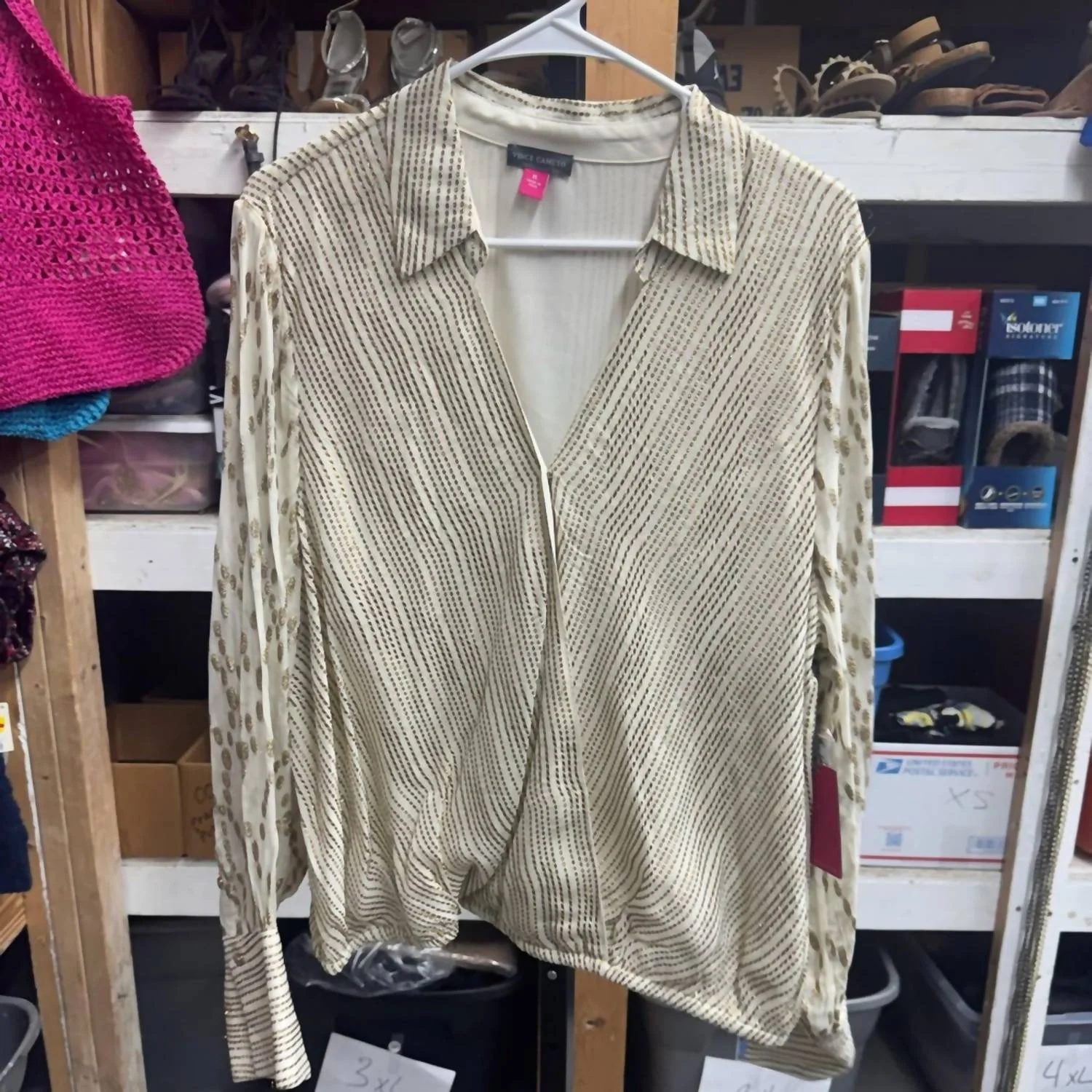 Striped Long Sleeve Blouse In Cream - Image 3