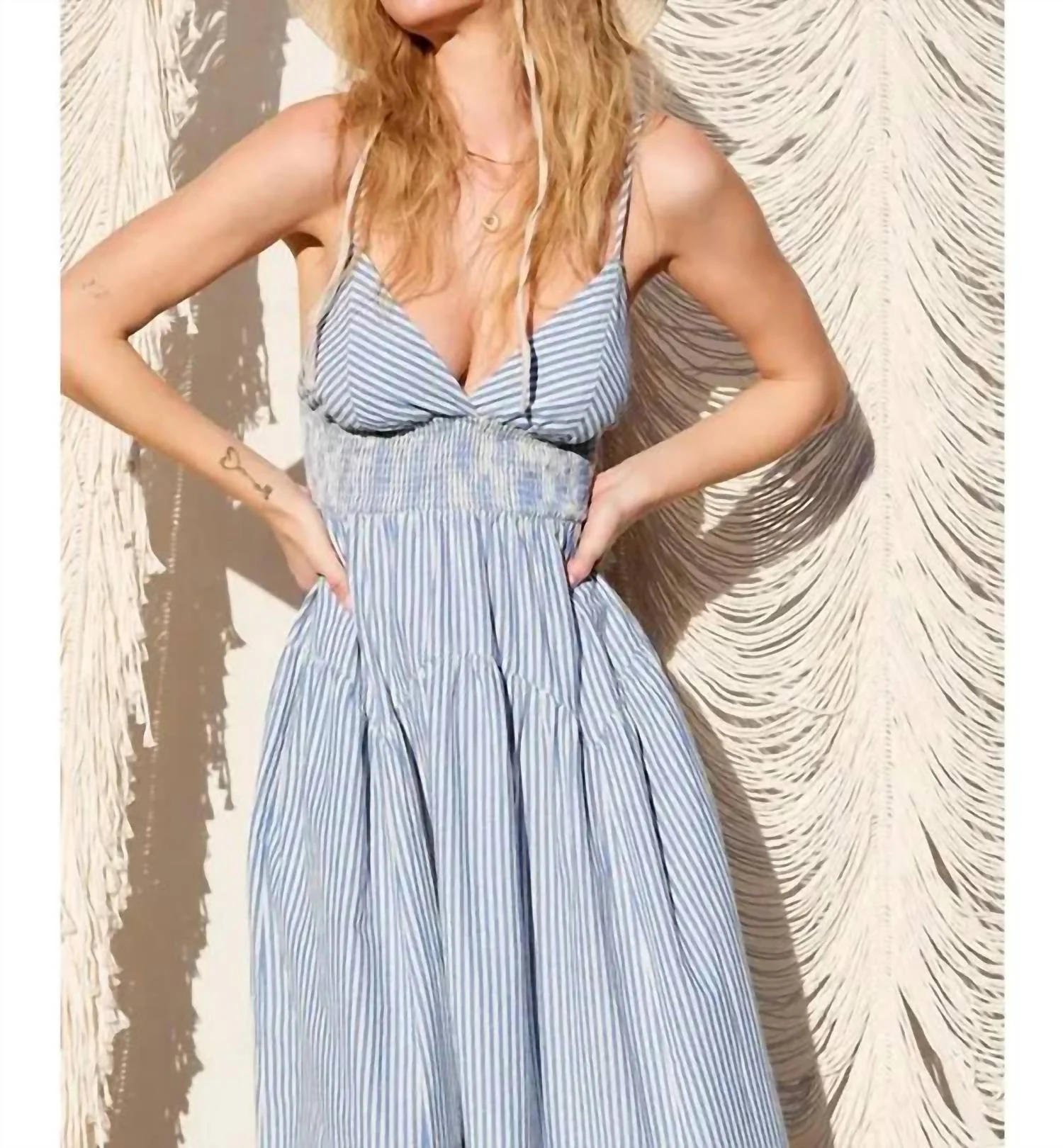 Striped Midi Dress In White/blue
