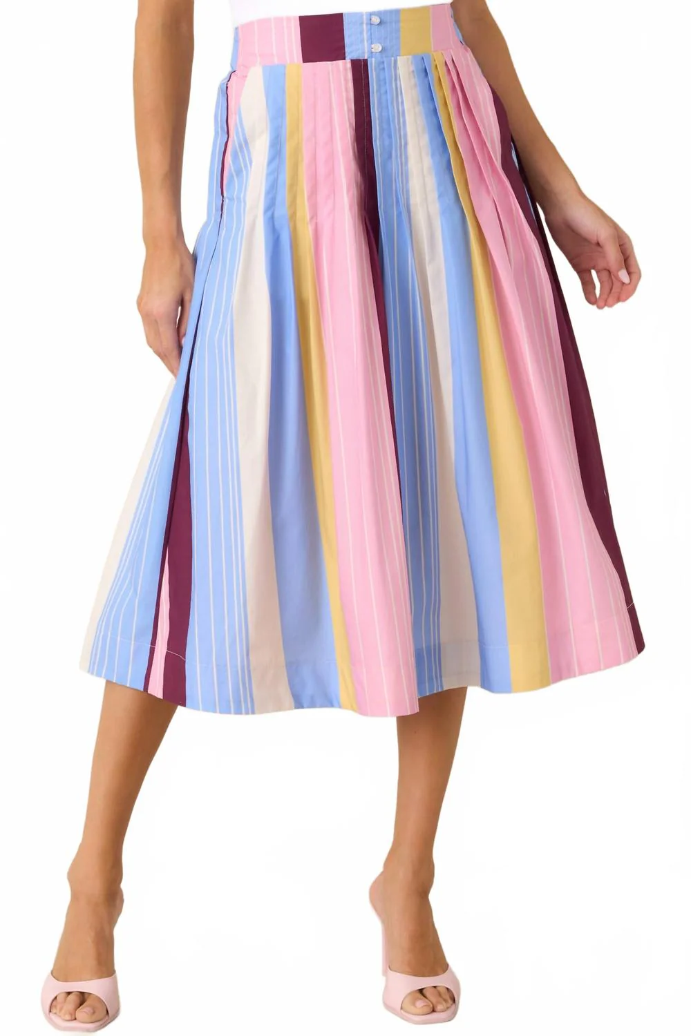 Striped Midi Skirt In Blush Colbalt Cream Butter