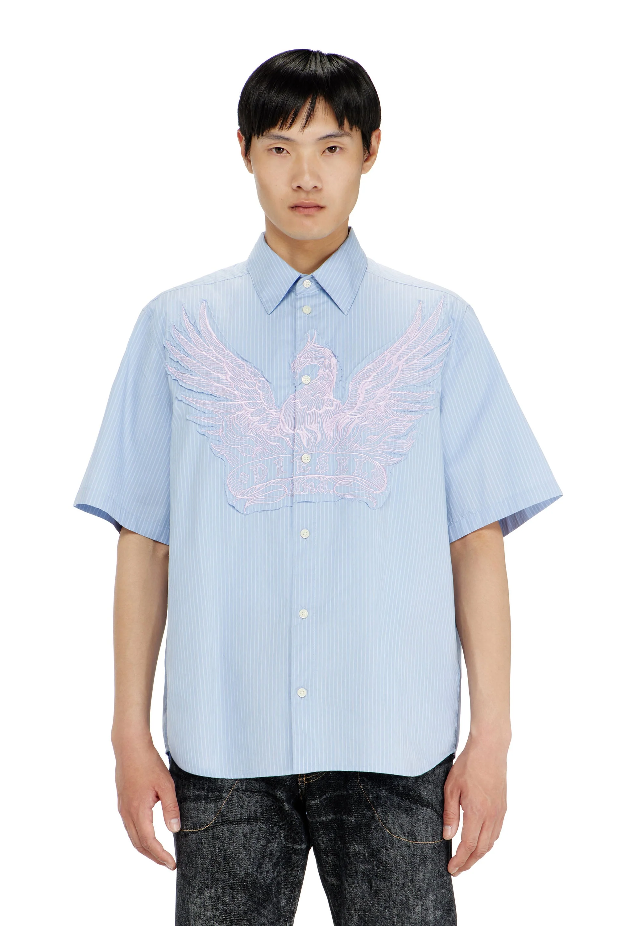 Striped poplin shirt with embroidered patch - Image 2
