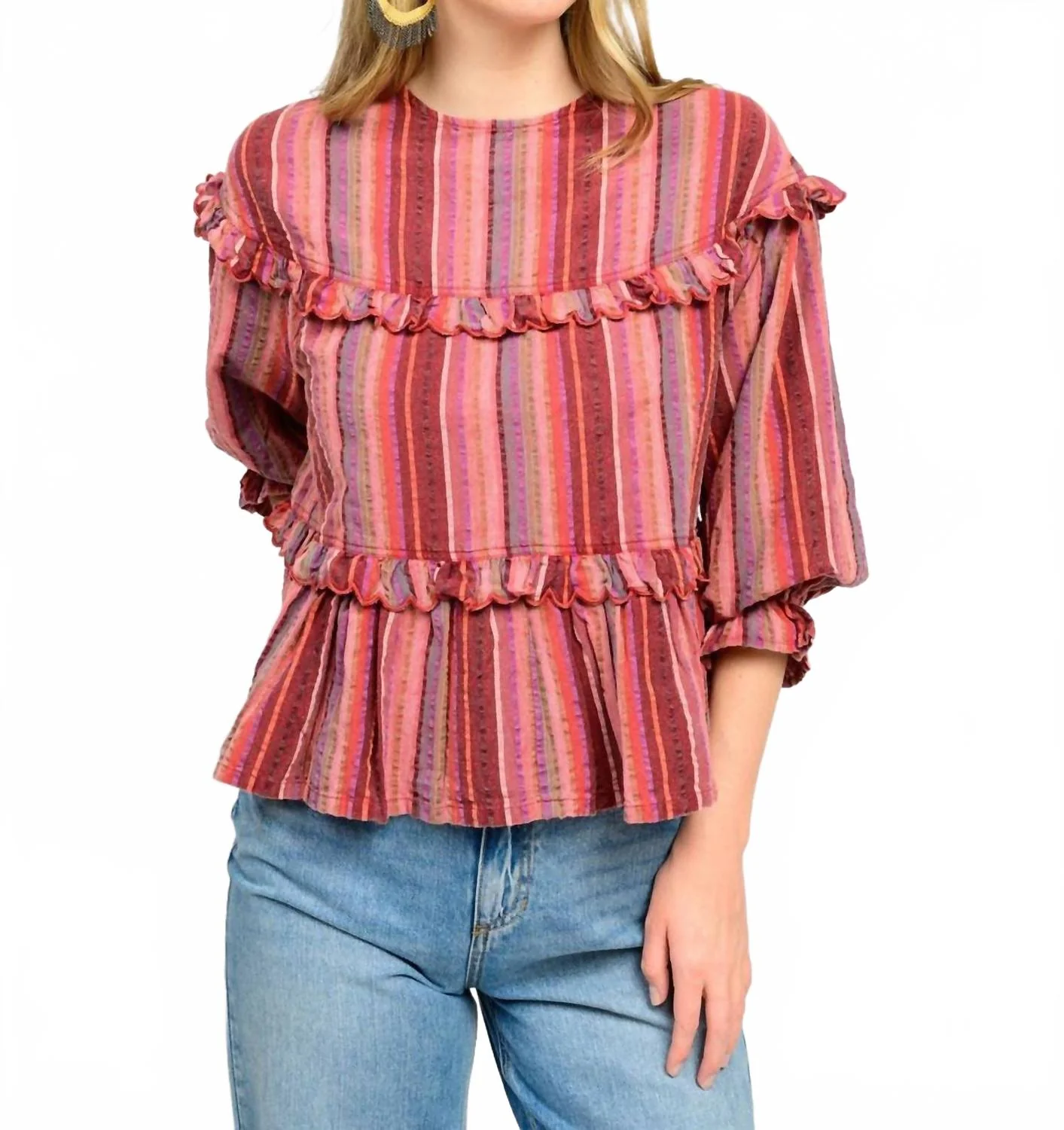 Striped Ruffles Tier Top In Multi - Image 2