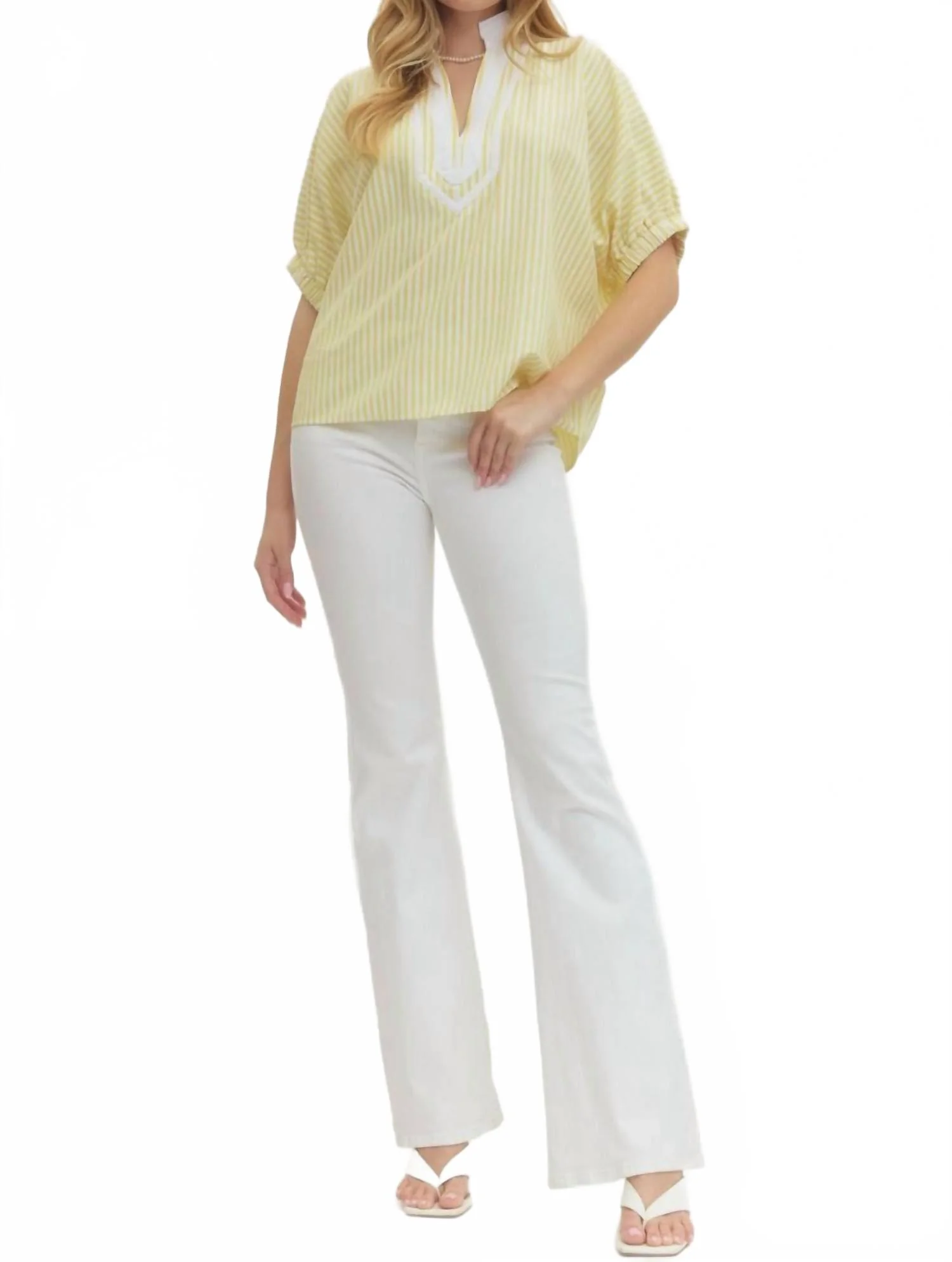 Striped Short Dolman Sleeve Top In Yellow - Image 5