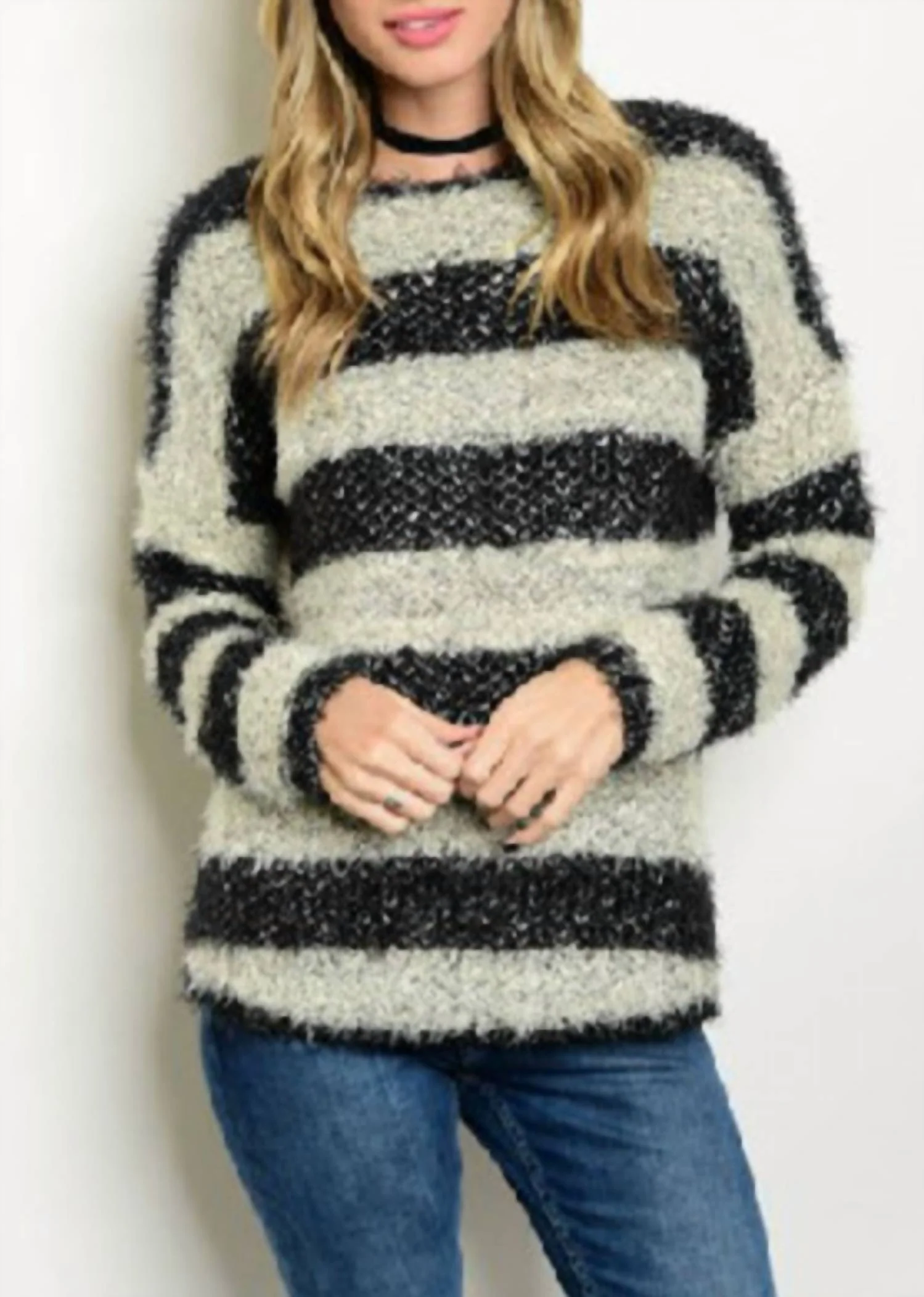 Striped Sweater In Beige/black