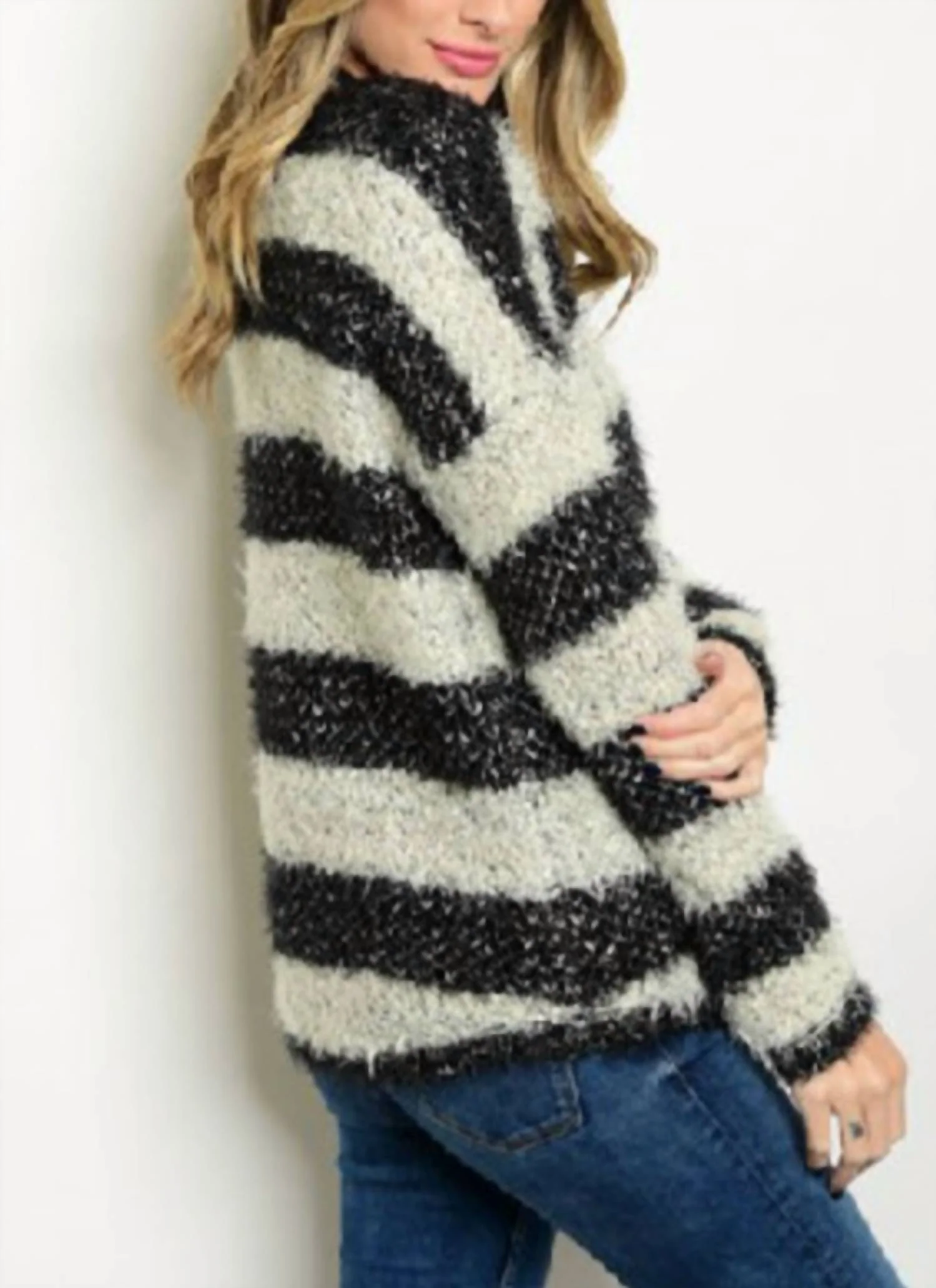 Striped Sweater In Beige/black - Image 2