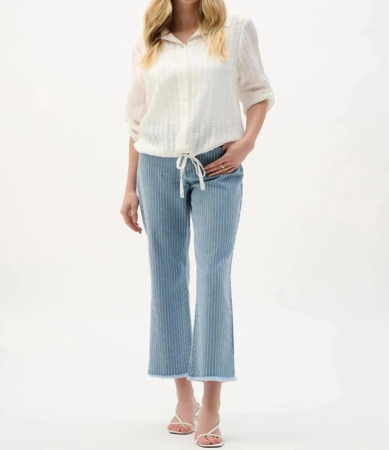 Stripes Flare Jeans In Blue/white - Image 4