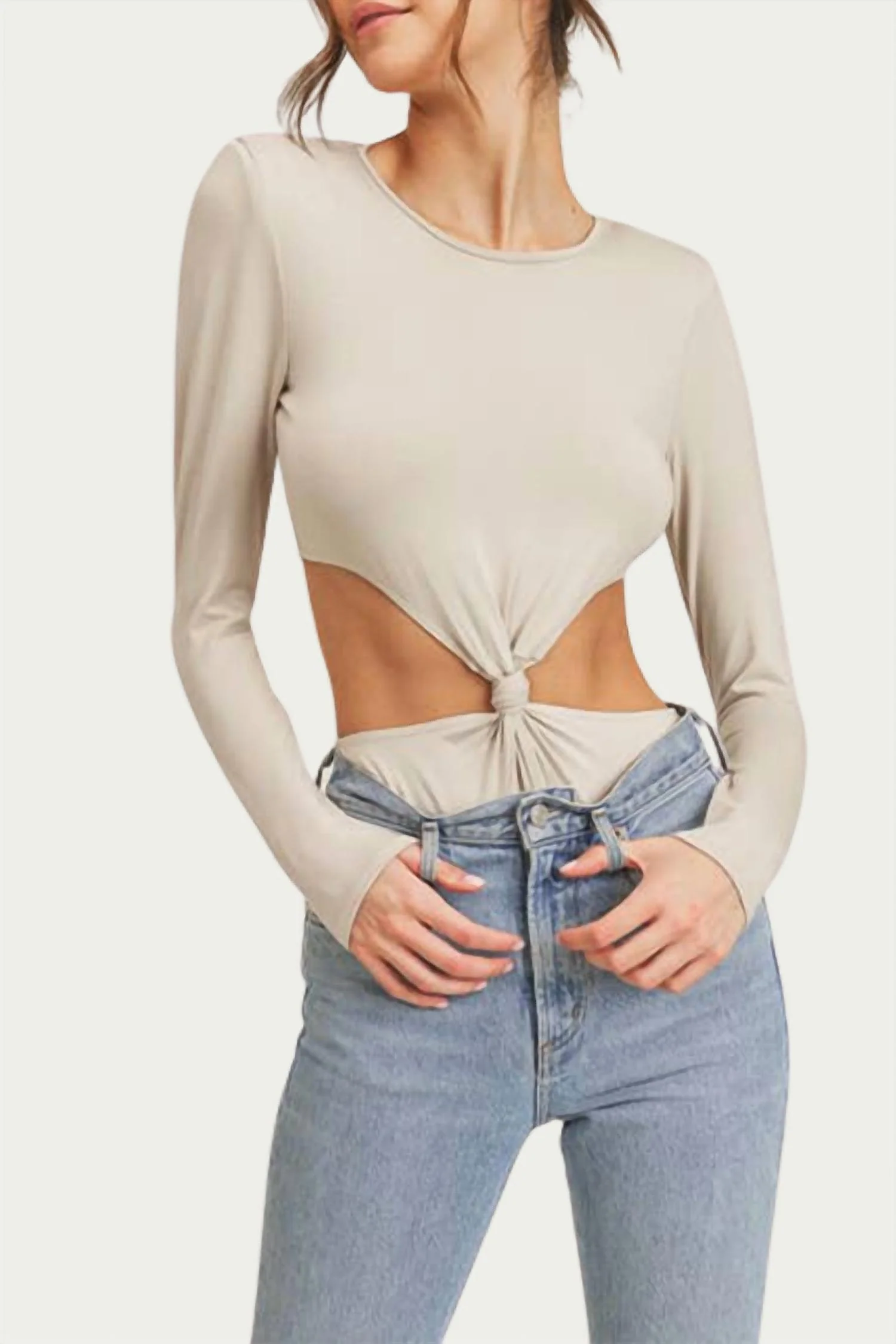 Strong-Shoulder Cutout Bodysuit In Fog - Image 2