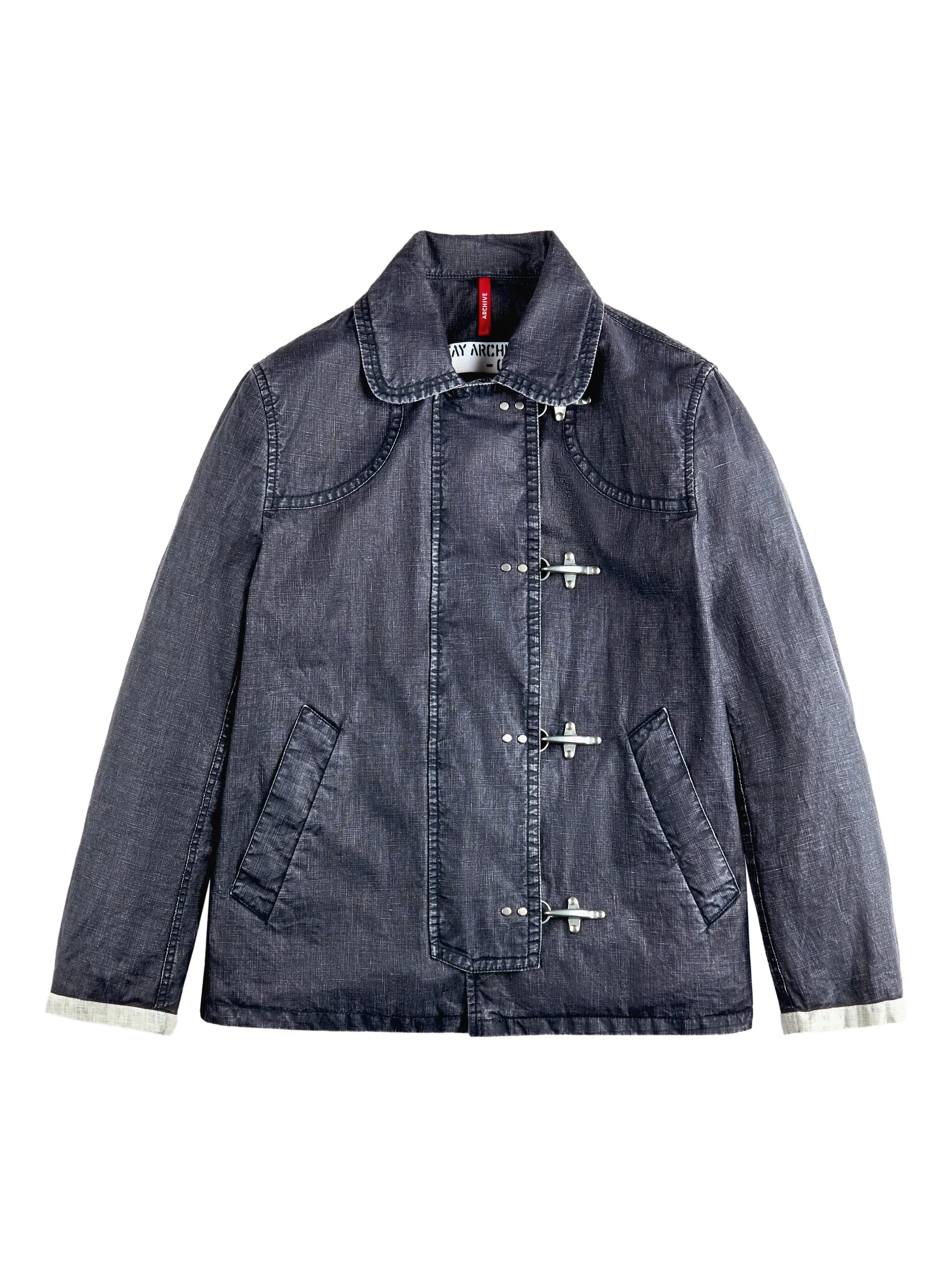Structured Boxy Blue Metal Toggle Jacket