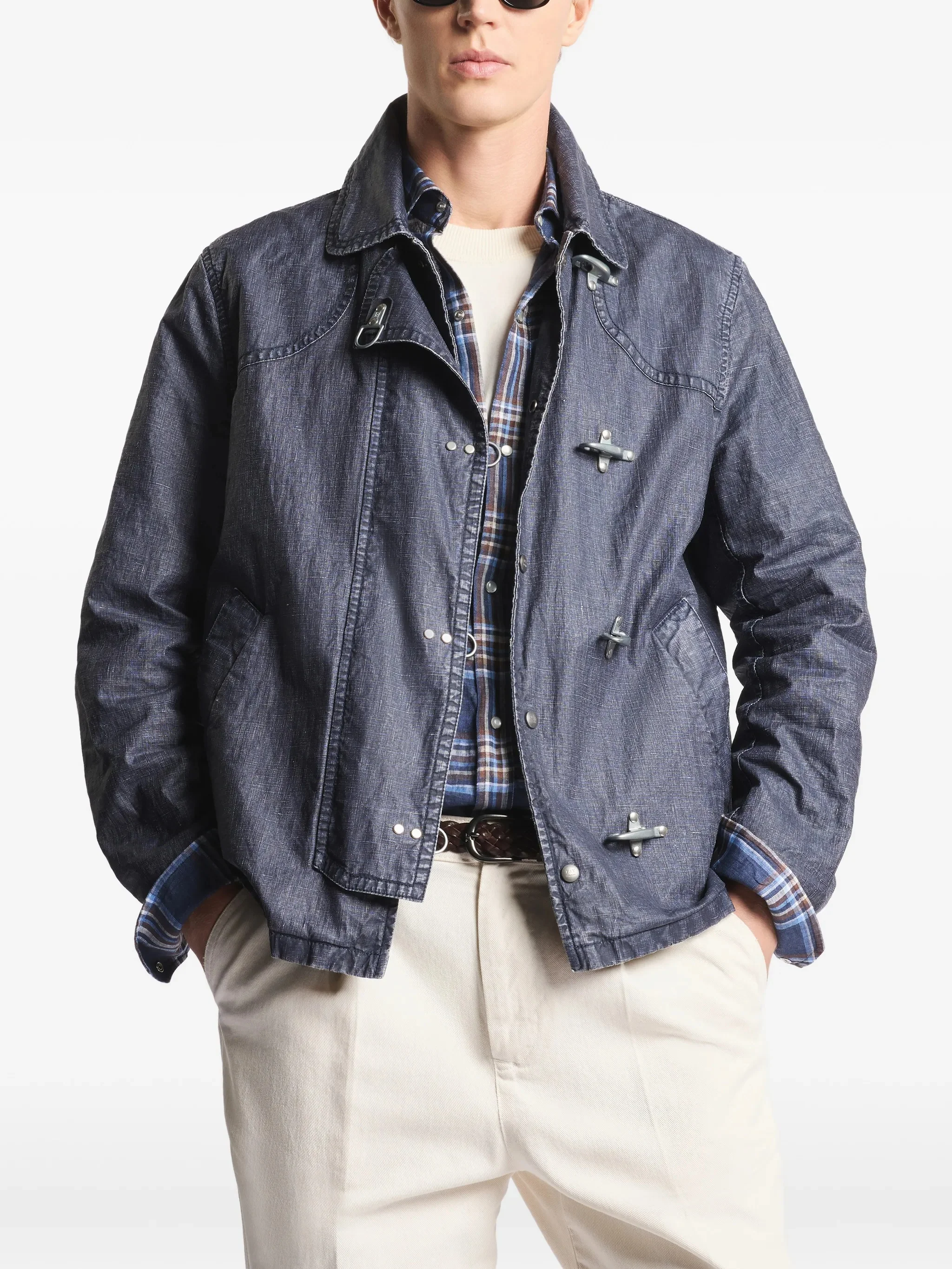 Structured Boxy Blue Metal Toggle Jacket - Image 2