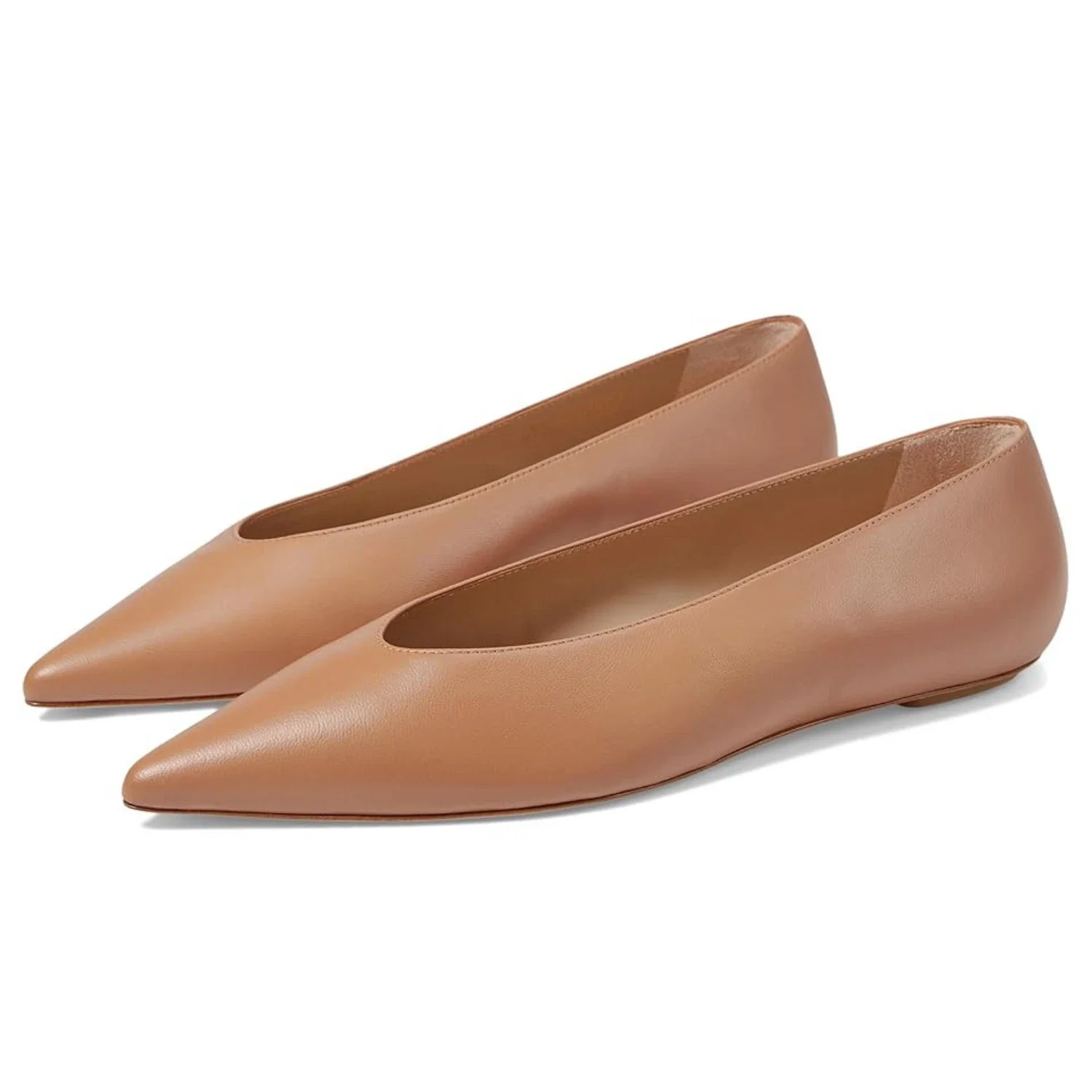 Stuart Weitzman Lina Ballet Flats Women's Tan Pointed Toe Slip On HTAT1040