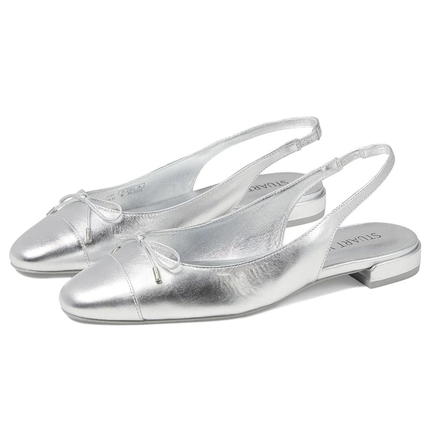 Stuart Weitzman Sleek Flats Women'sM Silver Bow Detail Slingback HTAT1045 - Image 4