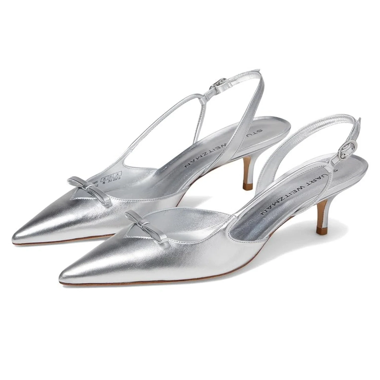 Stuart Weitzman Tully 50 Pump Women's Silver Leather Kitten Heel HTAT1041
