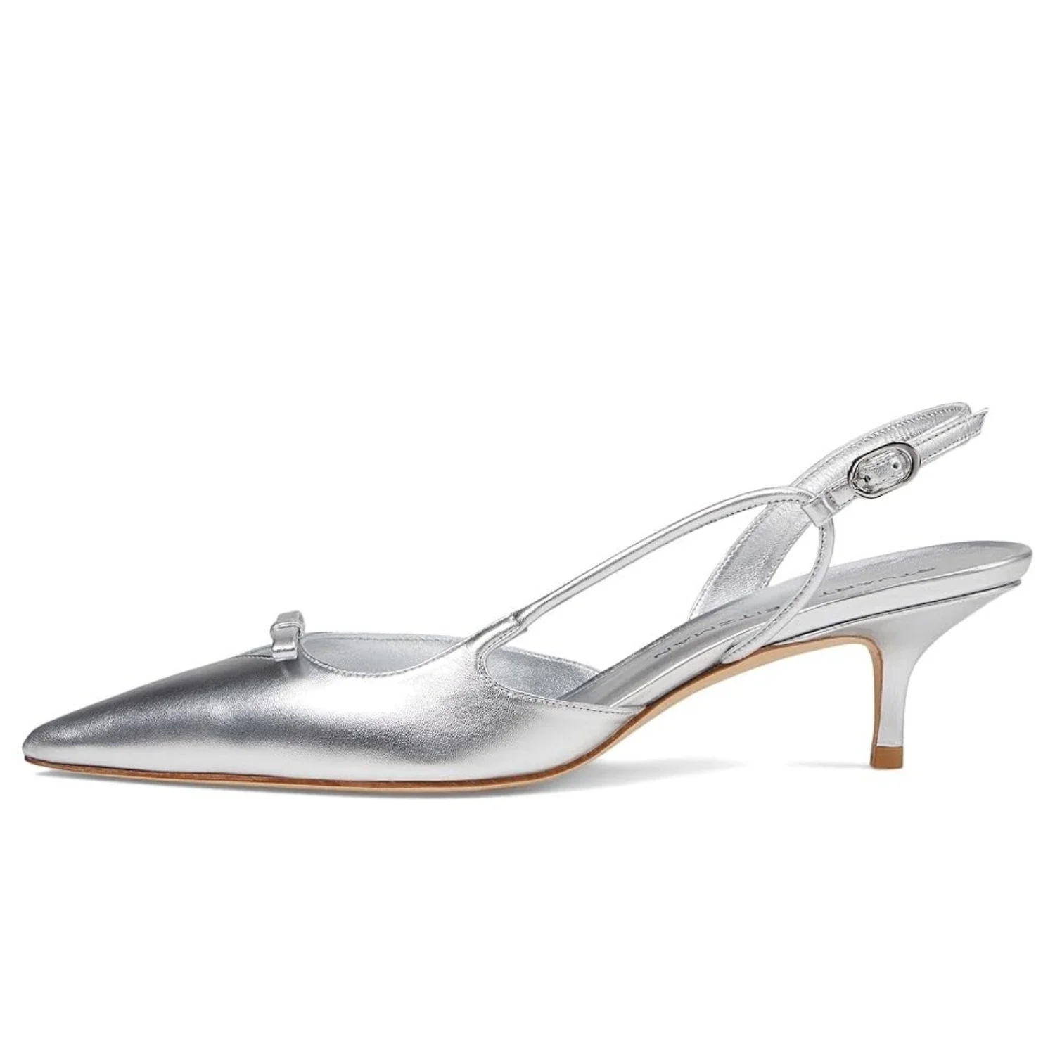 Stuart Weitzman Tully 50 Pump Women's Silver Leather Kitten Heel HTAT1041 - Image 2