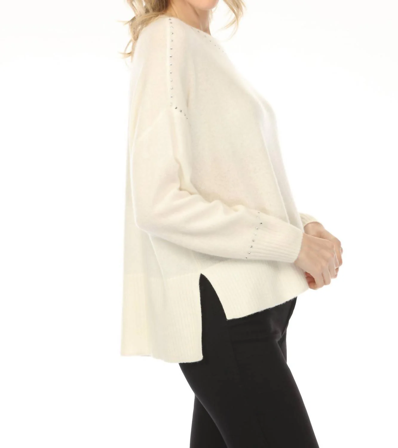 Studded Cashmere Knit Sweater In Vanilla - Image 2