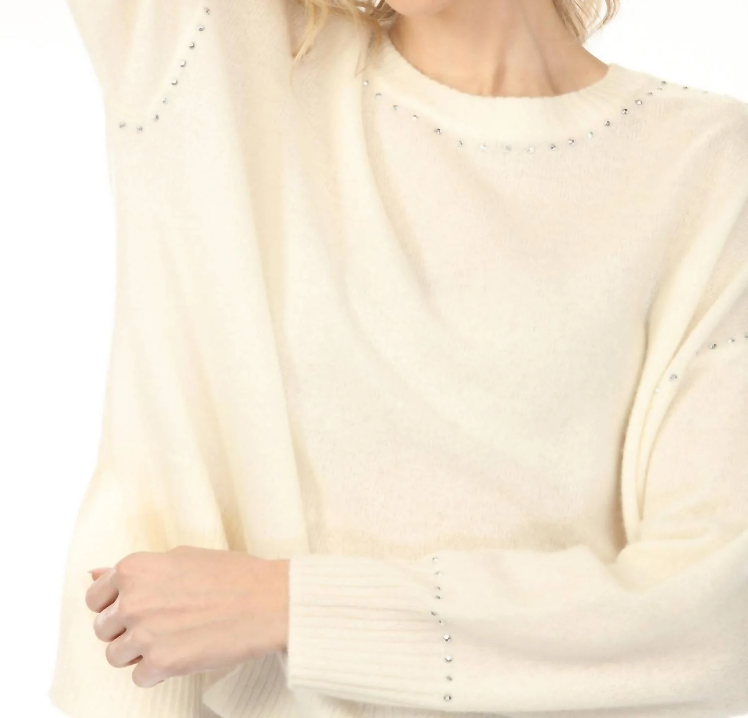 Studded Cashmere Knit Sweater In Vanilla - Image 3