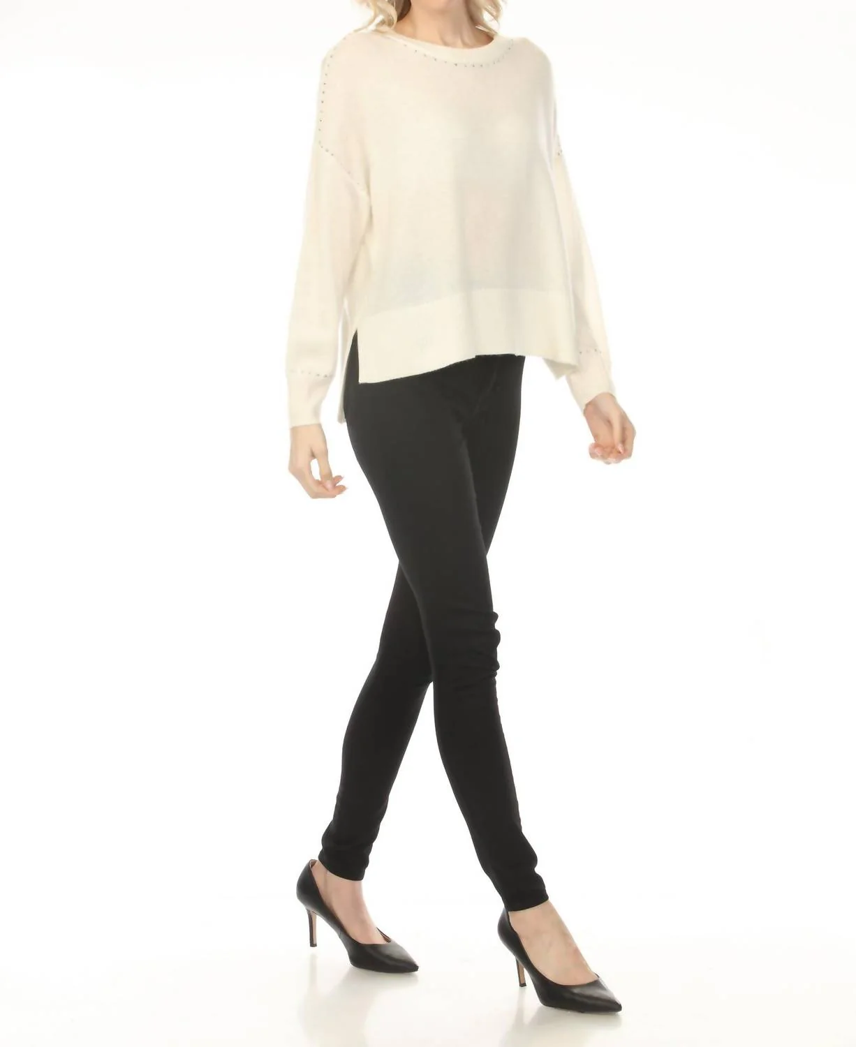 Studded Cashmere Knit Sweater In Vanilla - Image 4