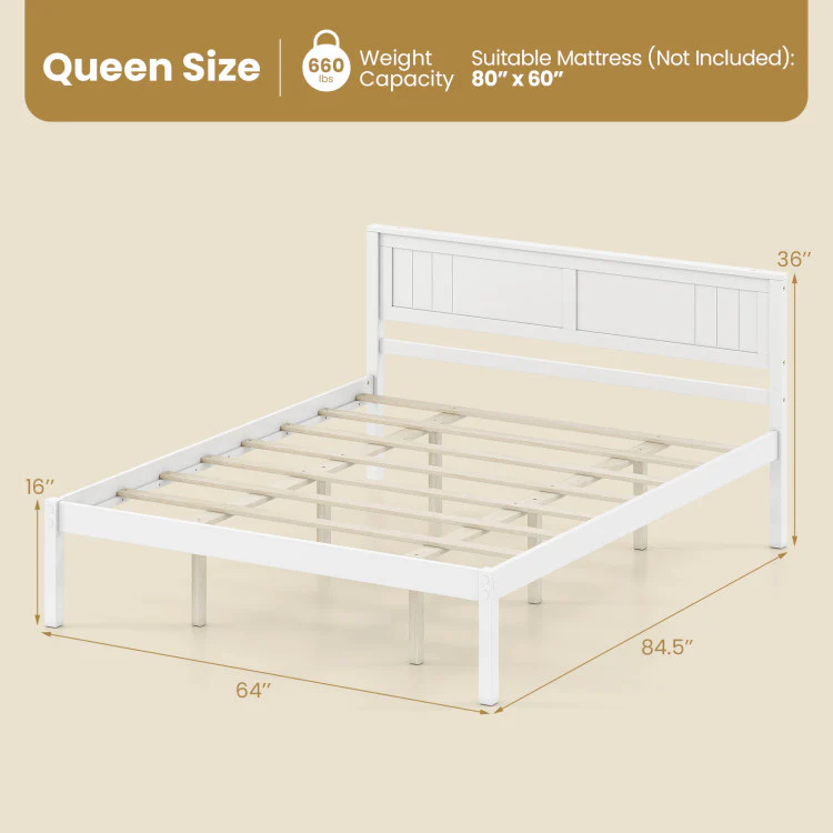Sturdy Wooden Bed Frame with Headboard and Slat Support - Image 3