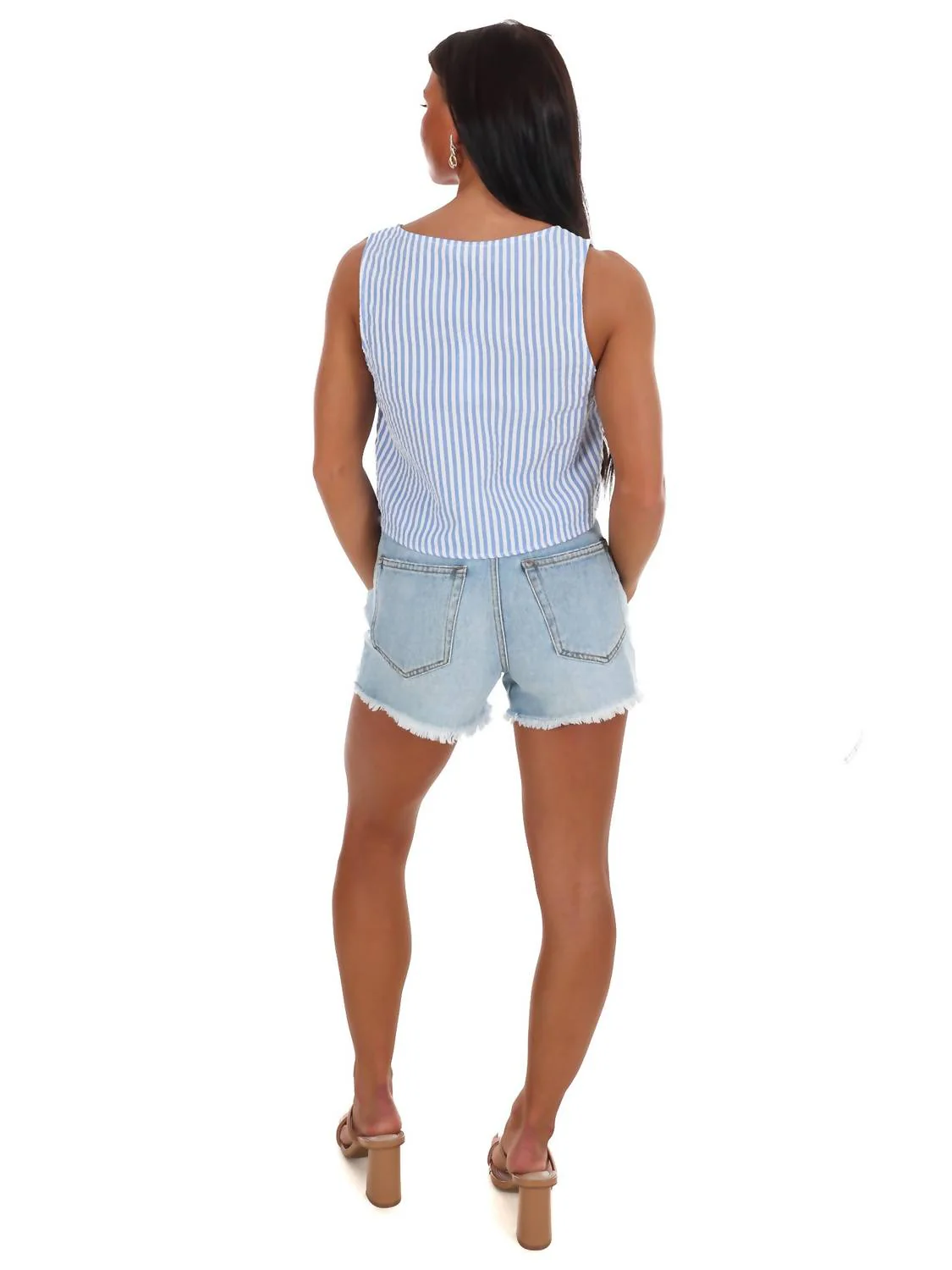Sugar Stripe Bow Crop Top In Light Blue - Image 2