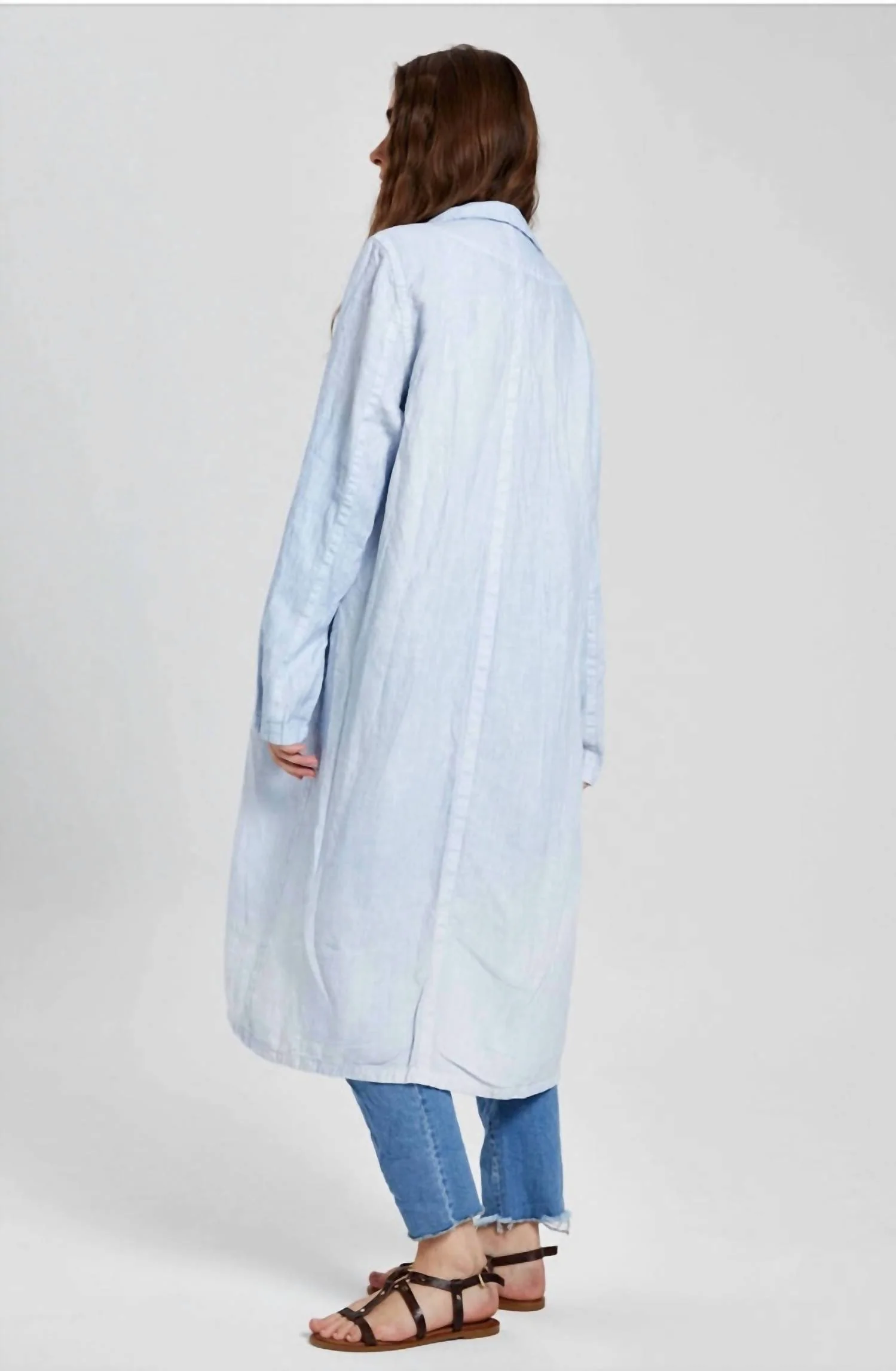 Summer Long Worker Jacket In Henna Dying In Ice Blue Color - Image 2