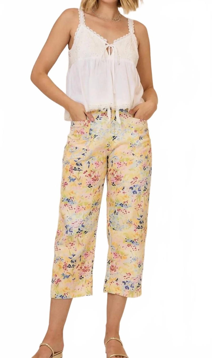 Sunny Meadow Barrel Crop Pant In Beige - Image 2
