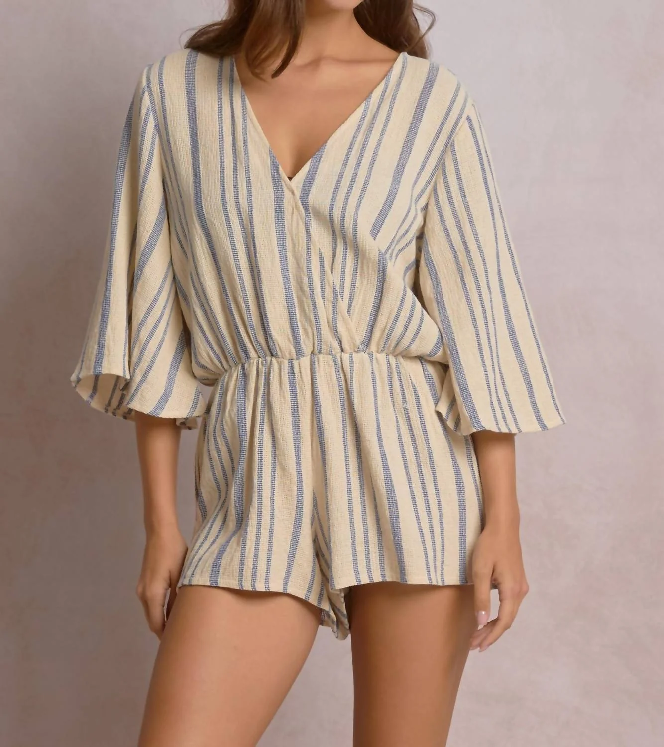Sunny Striped Romper In Beige