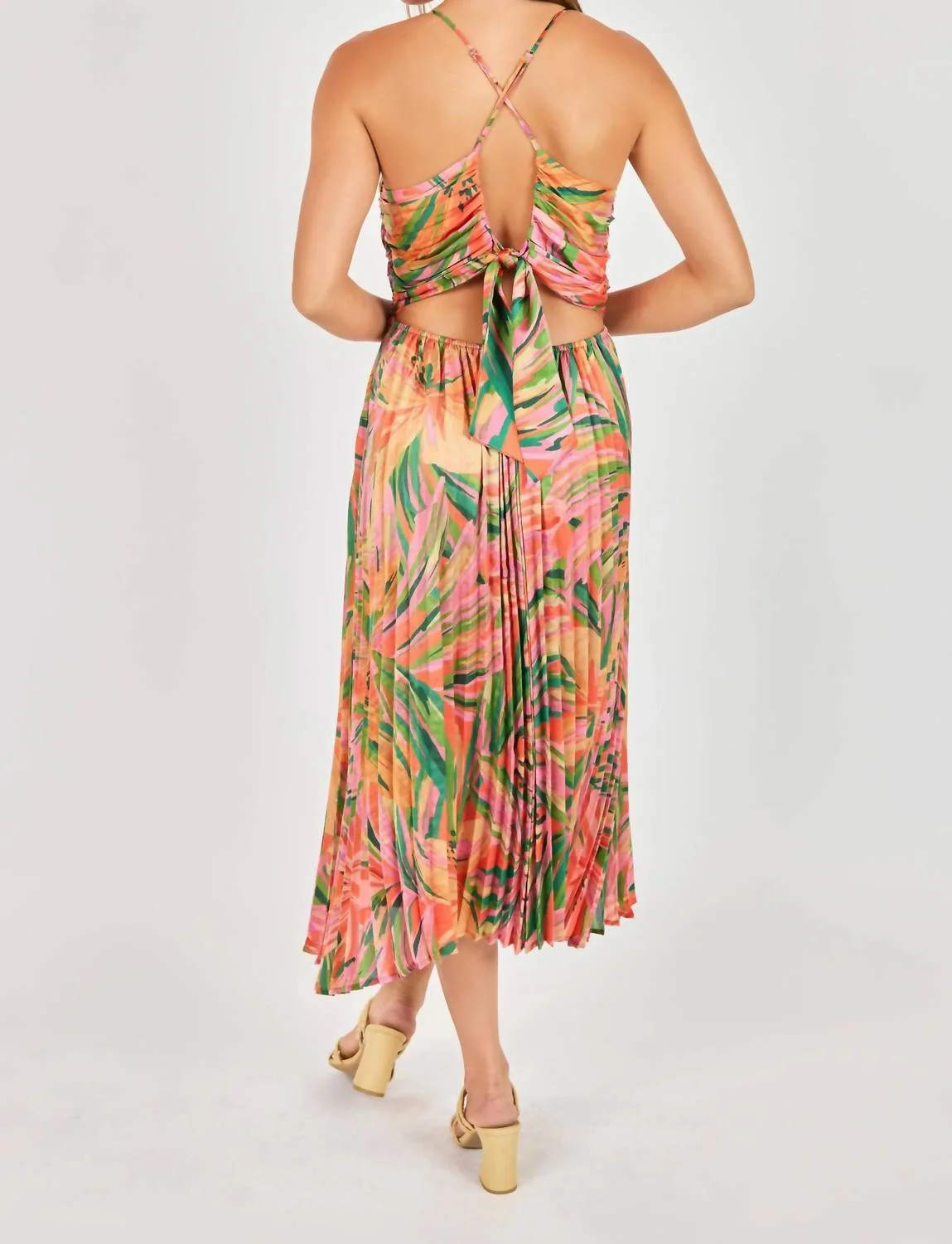 Sunset Ridge Pleated Midi Dress In Mango - Image 2