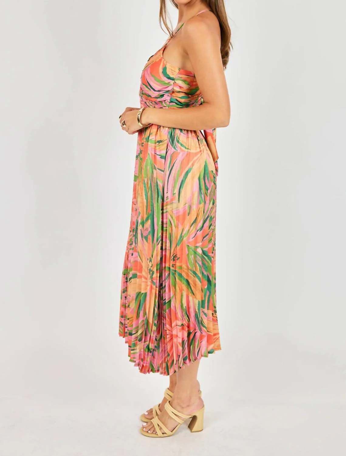 Sunset Ridge Pleated Midi Dress In Mango - Image 3