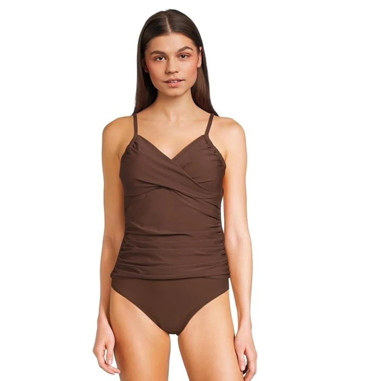 Sunsets Simone Tankini Women's Brown Crossback Stretch Swimwear DDR2721
