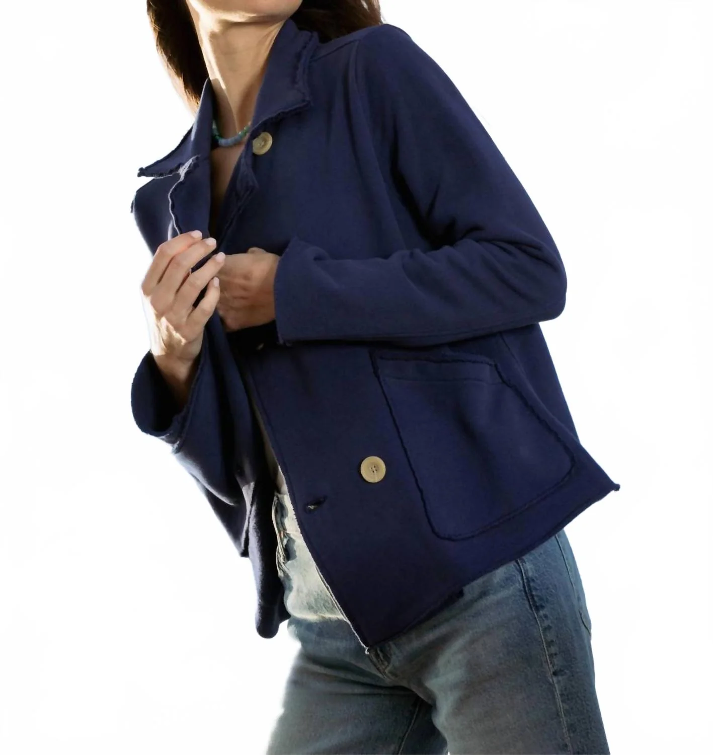 Sutton Double Breasted Button Jacket In Indigo - Image 3